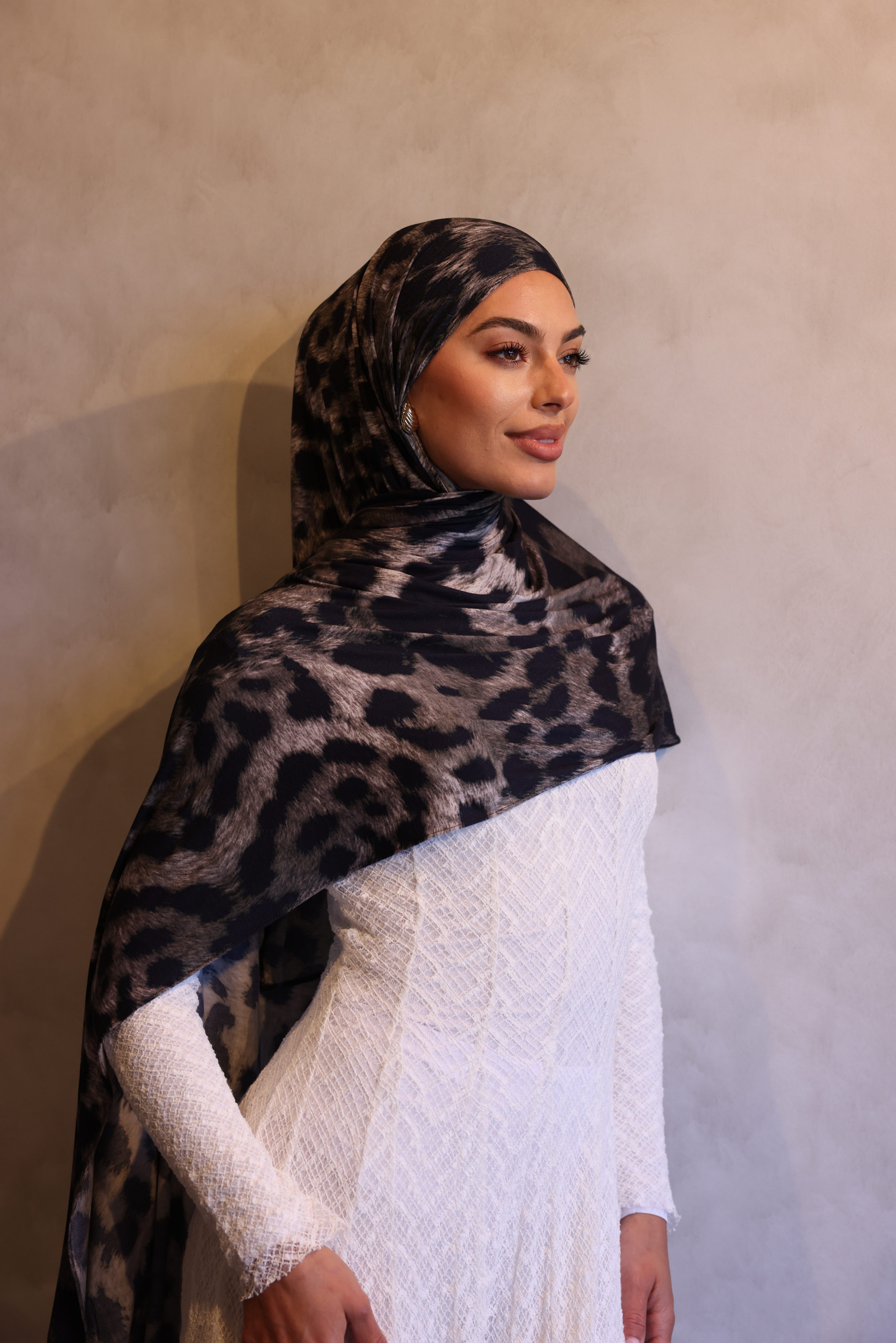 Jersey Printed Hijab - Warm Leopard