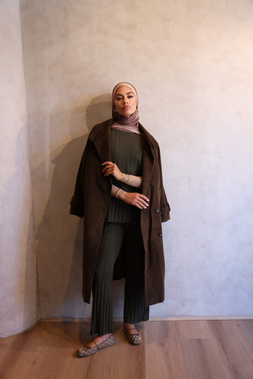 Emma Faux Wool Funnel Neck Raglan Sleeve Coat