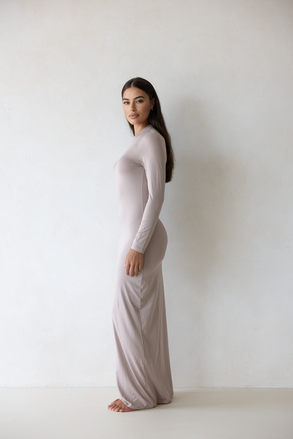 Luxe Slip Dress Low Neck Fawn