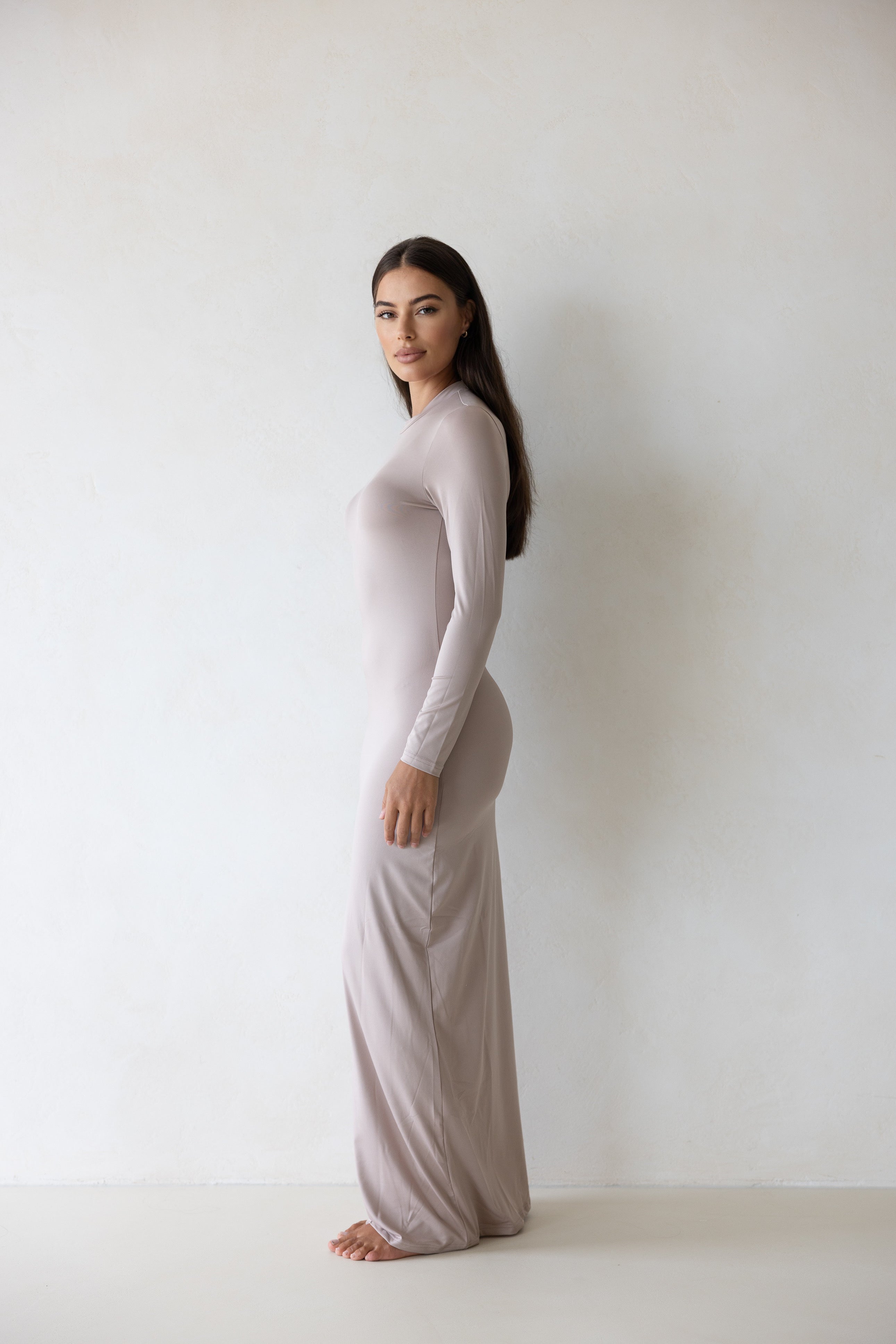 Luxe Slip Dress Low Neck Fawn