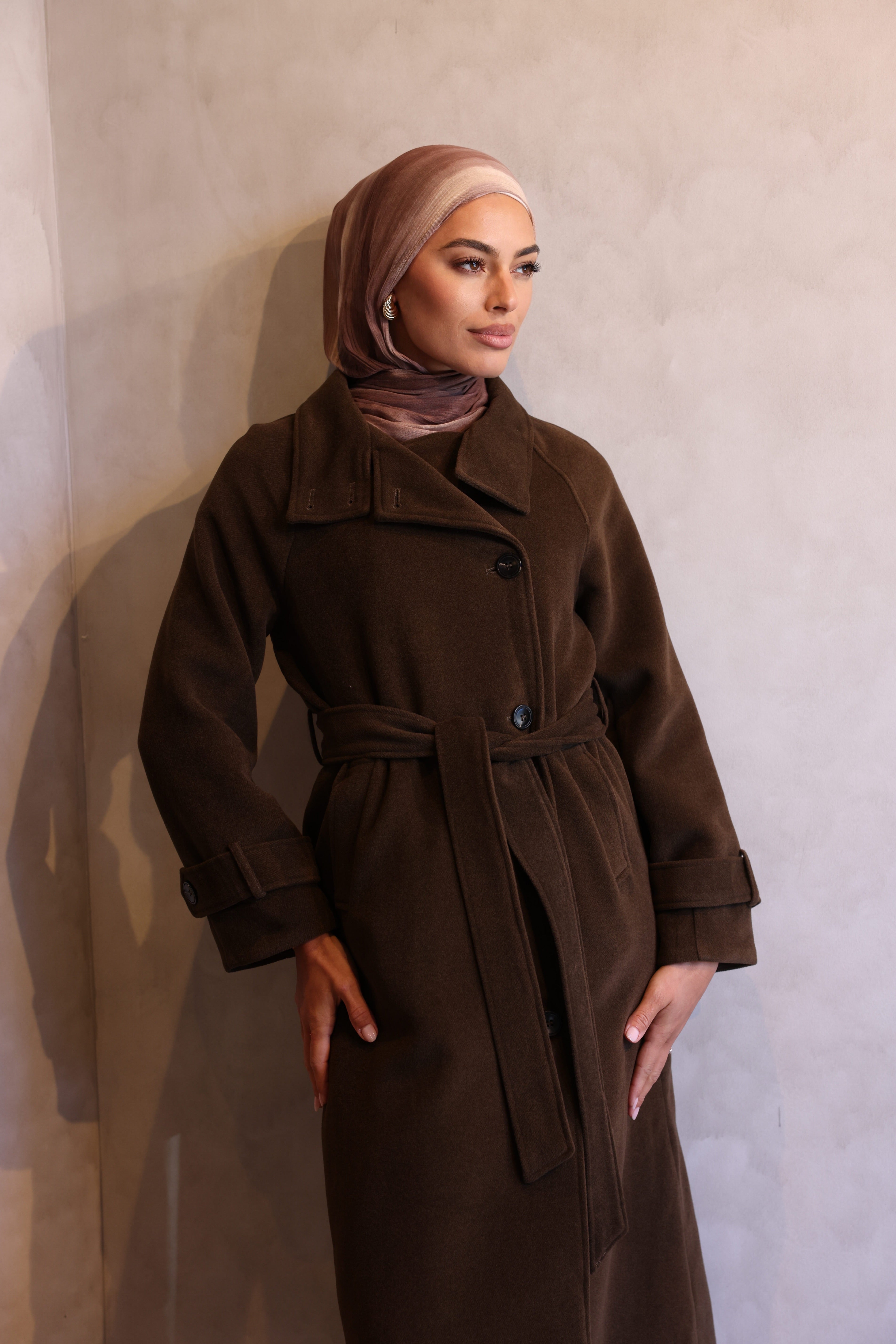Emma Faux Wool Funnel Neck Raglan Sleeve Coat