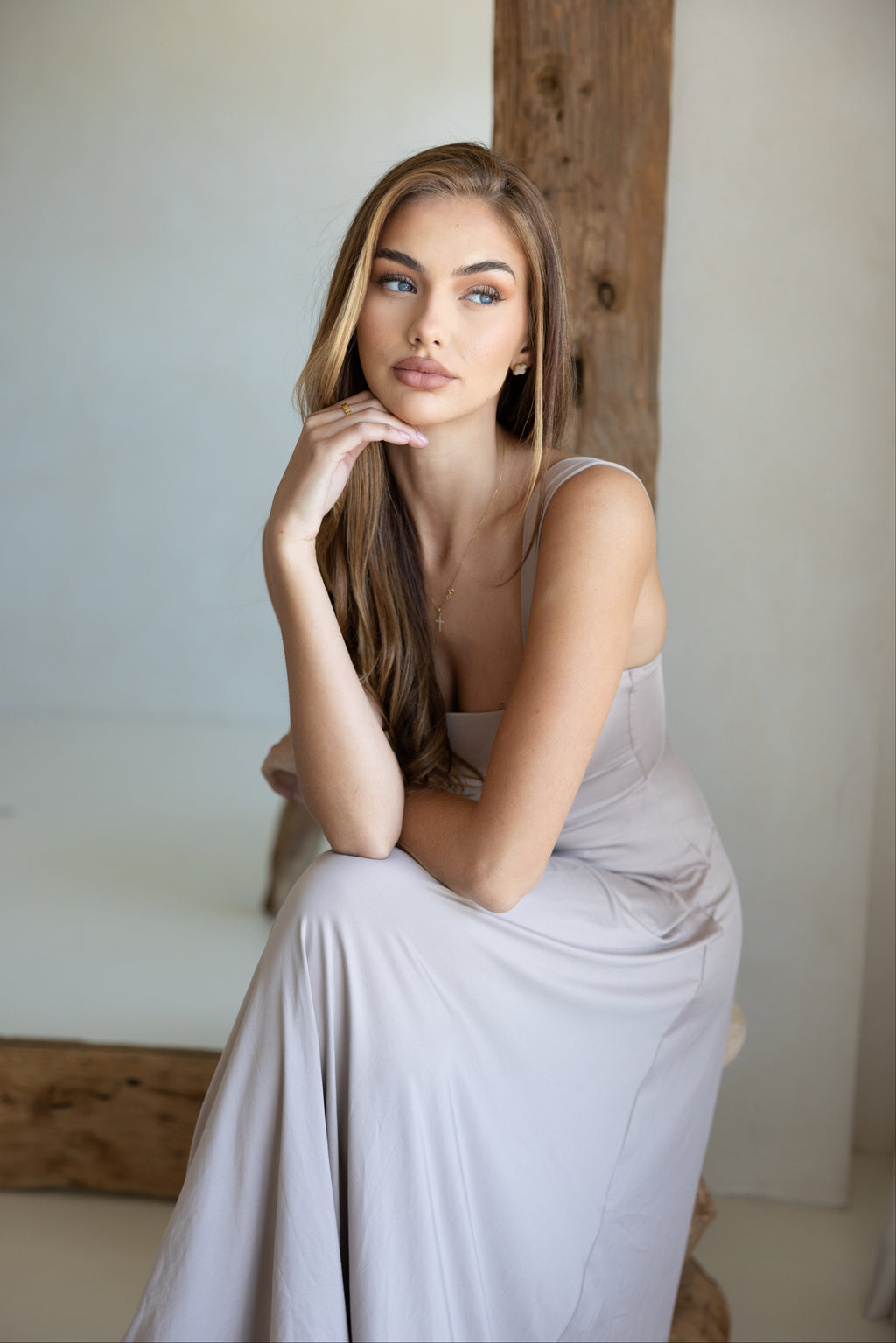 Luxe Box Neck Dress Fawn