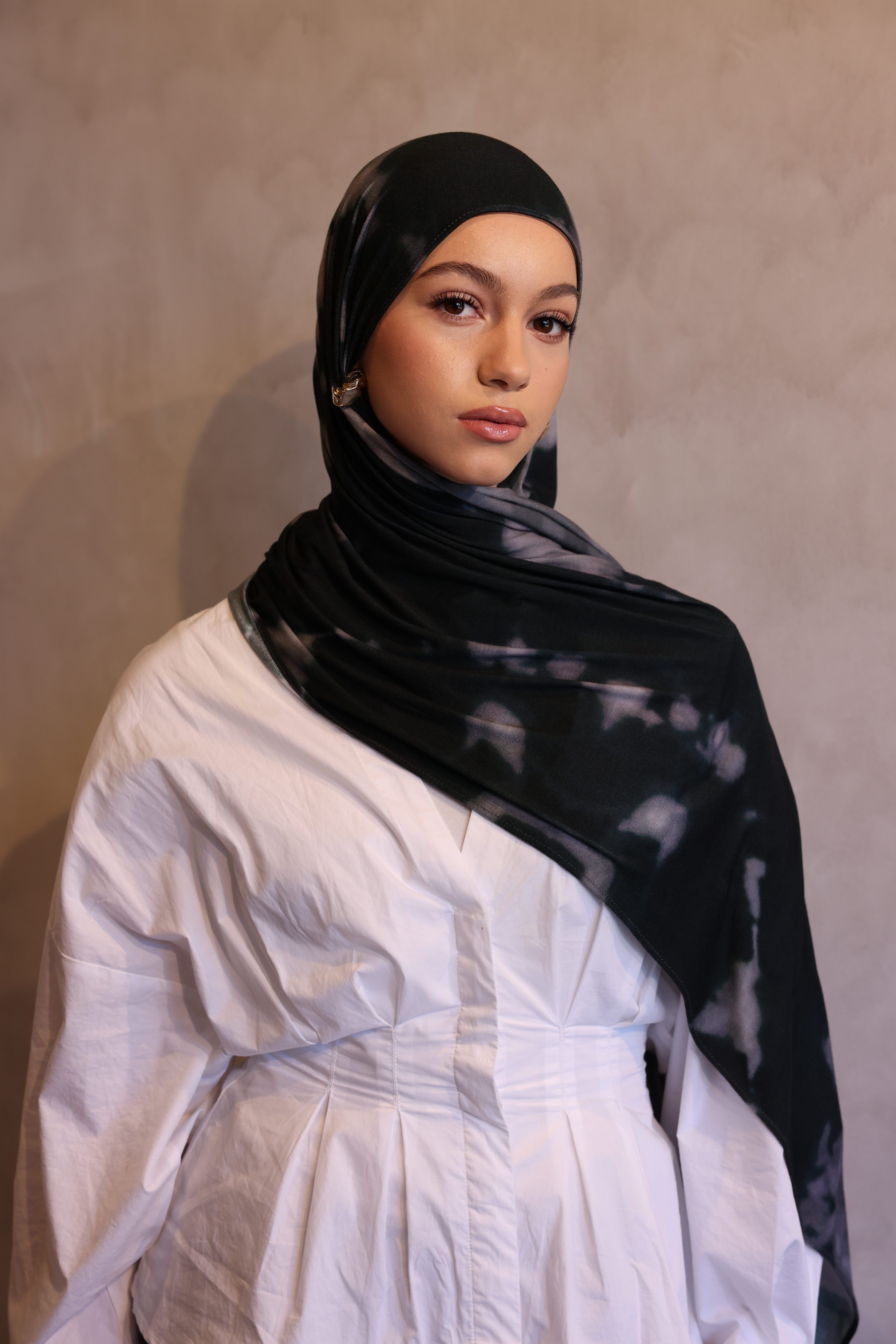 Jersey Printed Hijab - Black Marble
