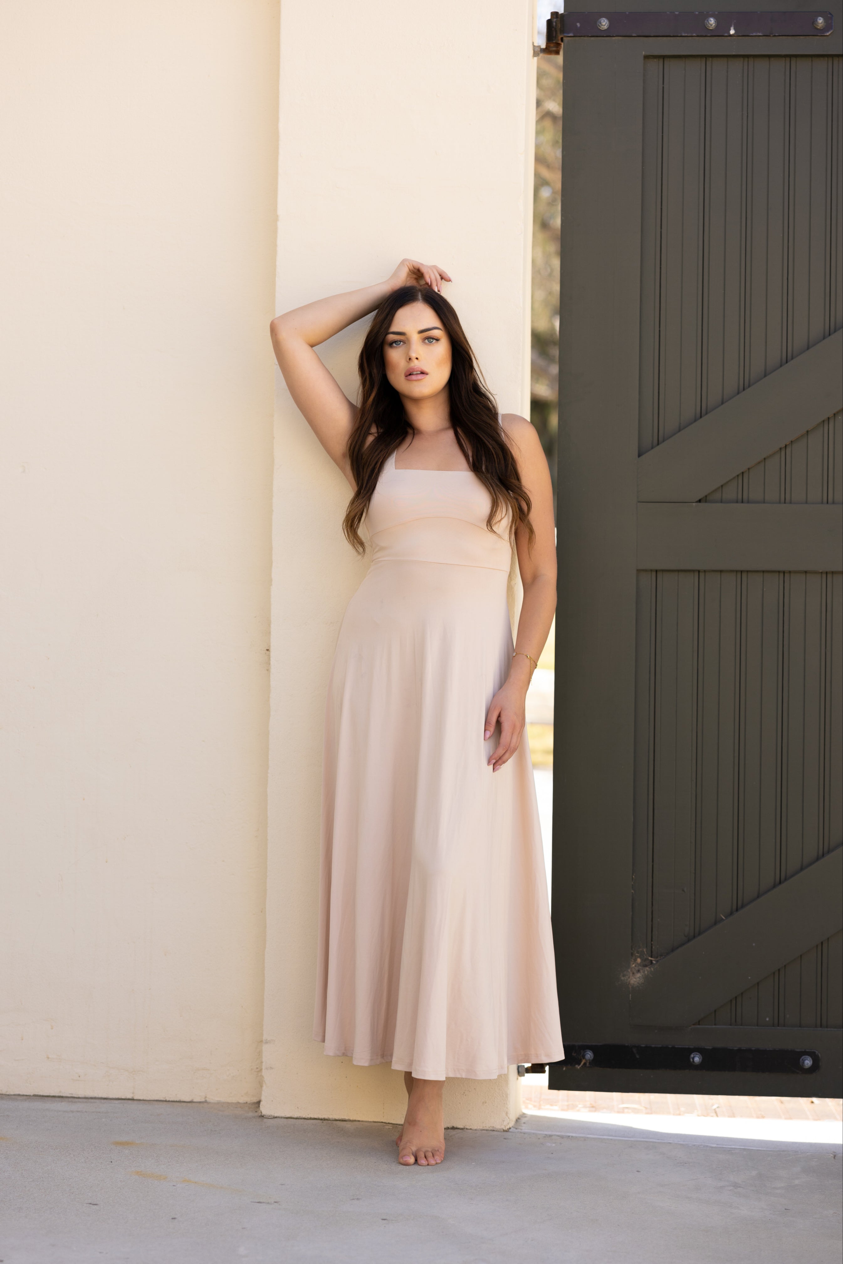 Luxe Box Neck Dress Clay