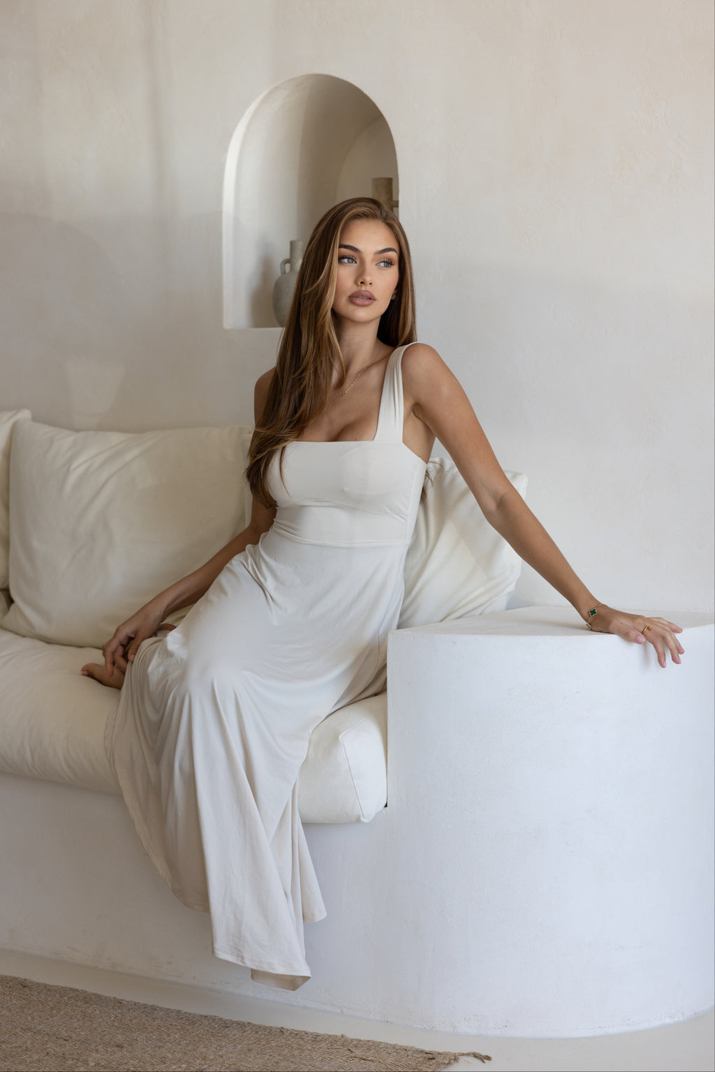 Luxe Box Neck Dress Sand