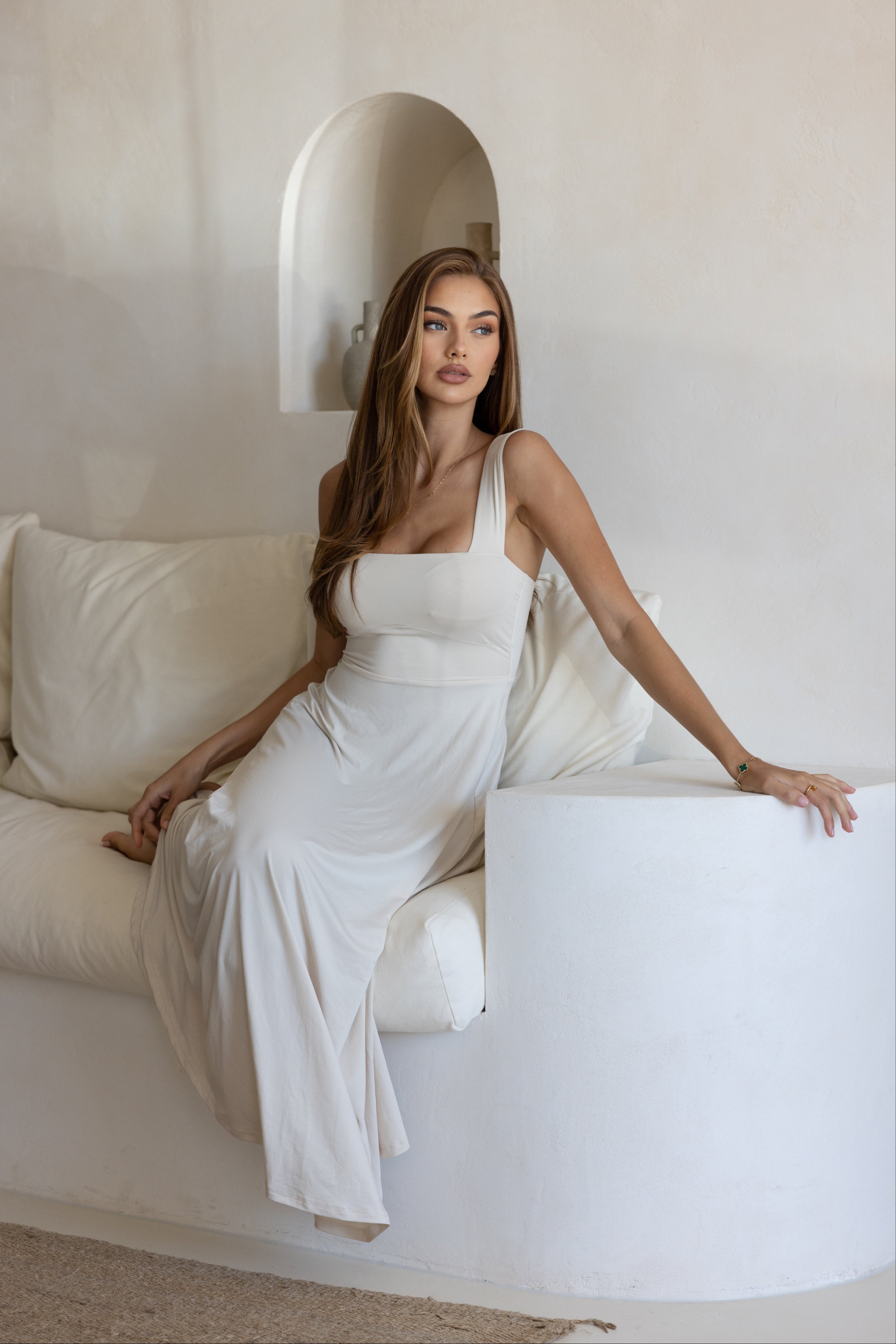 Luxe Box Neck Dress Sand