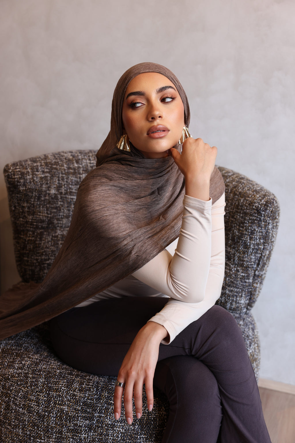 Textured Rayon Hijab - Coffee Bean