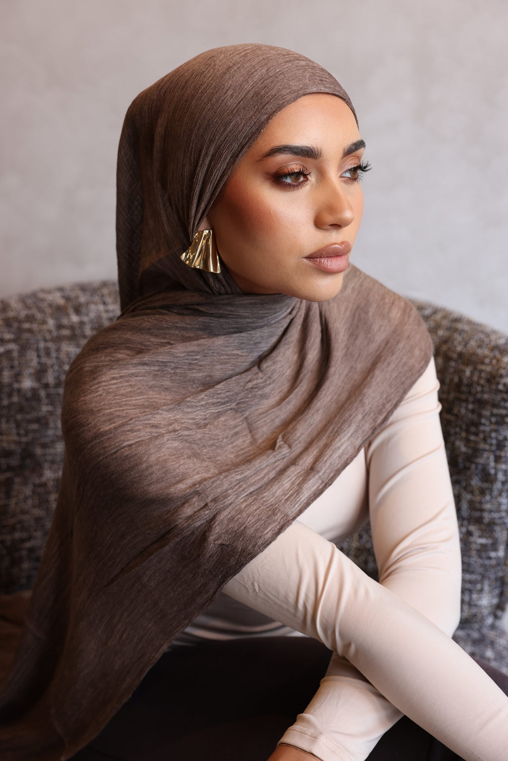 Textured Rayon Hijab - Coffee Bean