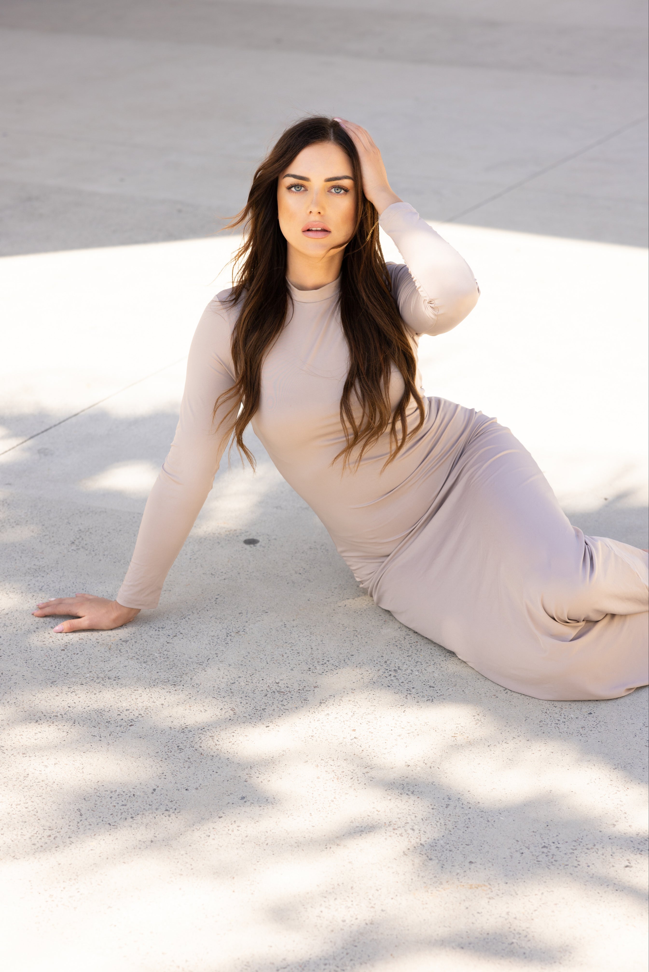 Luxe Slip Dress Low Neck Fawn