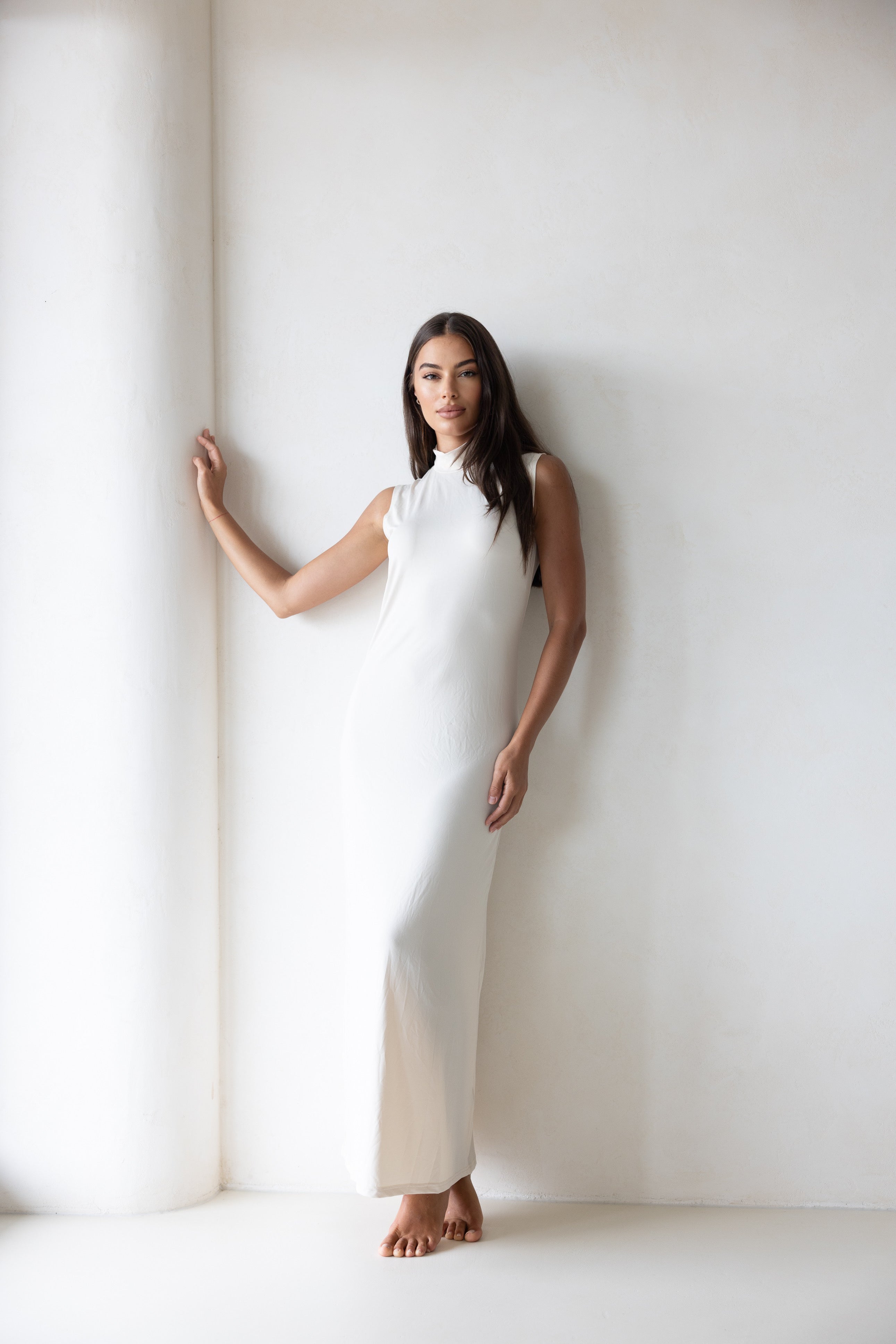 Luxe Sleeveless Slip Dress Sand