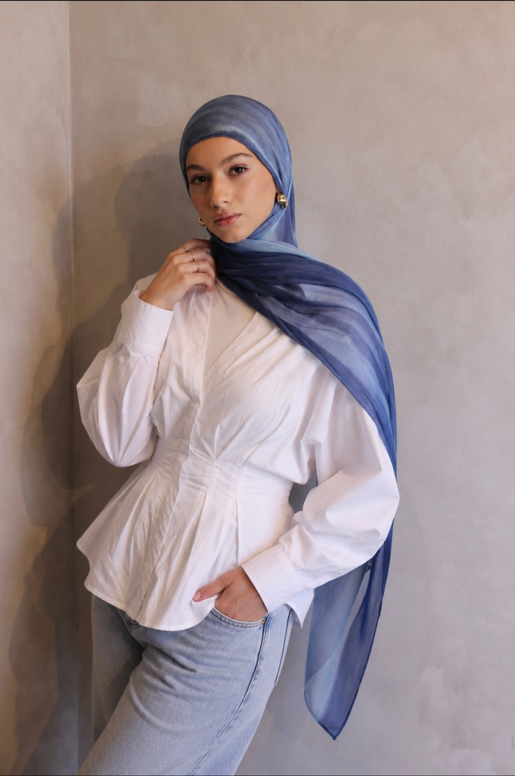 Printed Rayon Hijab - Aqua Marble