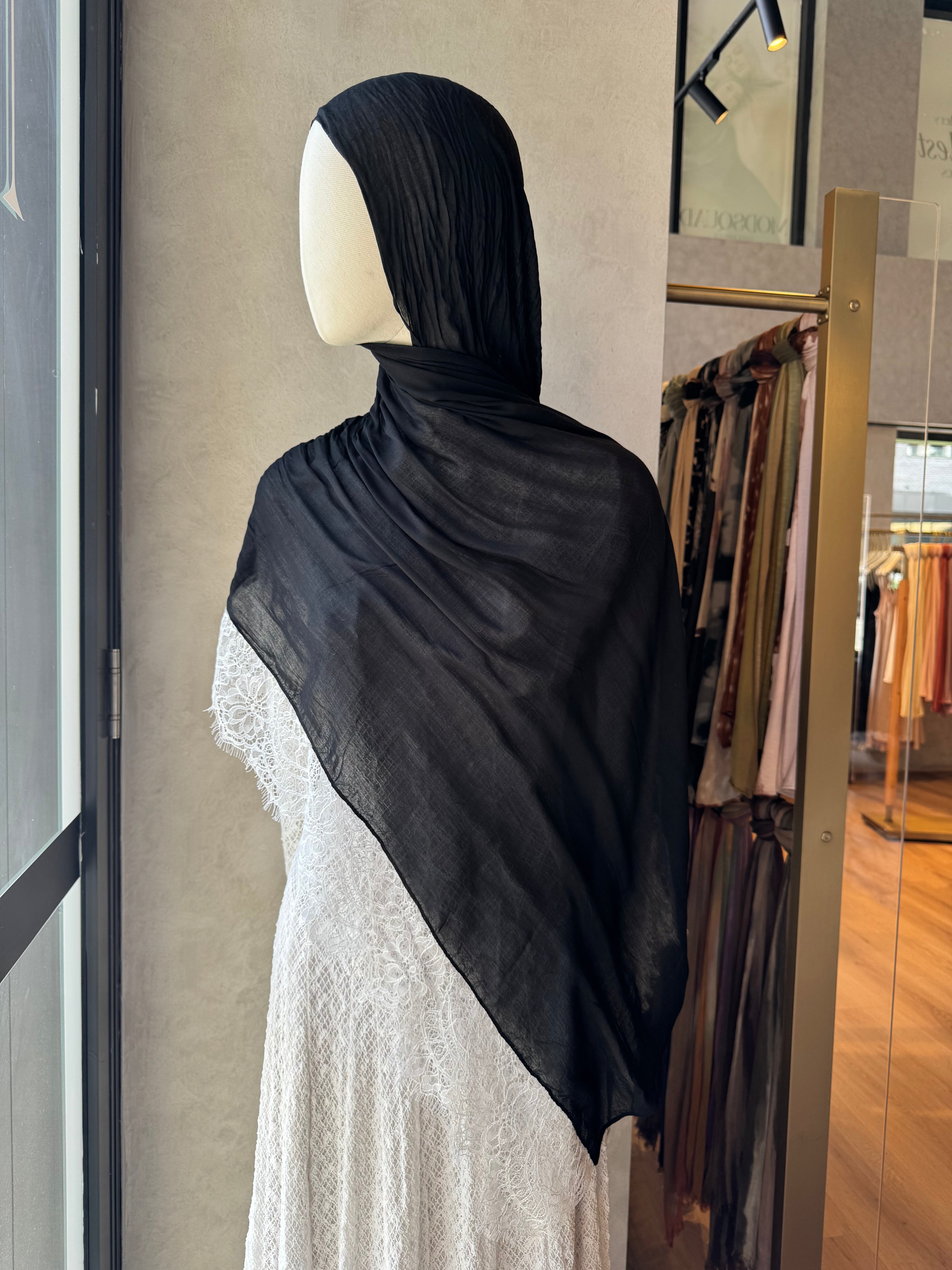 Lace trim modal hijab - Midnight with Snow trim