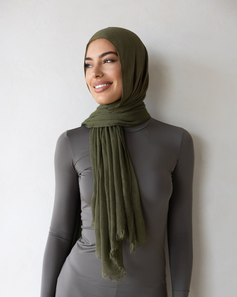 Luxe Rayon Hijab  Frayed Edge - OLIVE