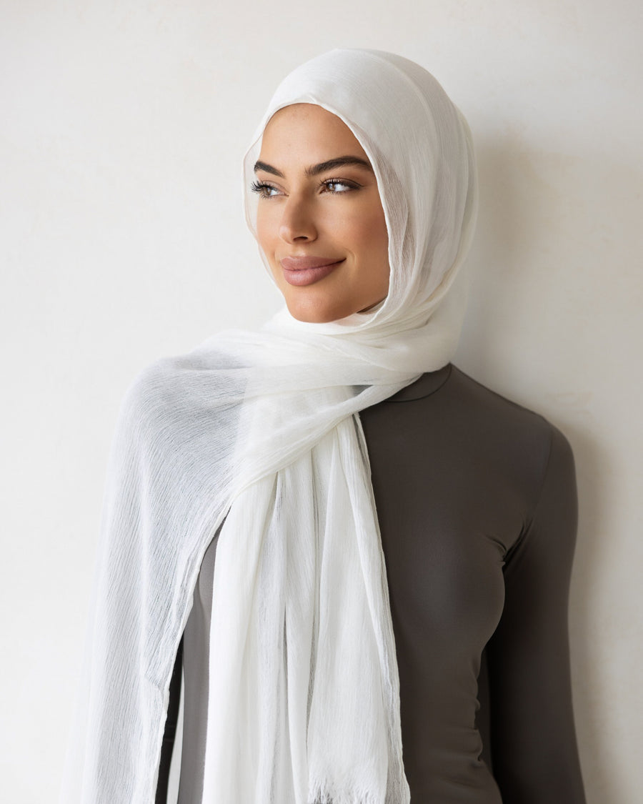 Luxe Rayon Hijab Frayed Edge - VANILLA
