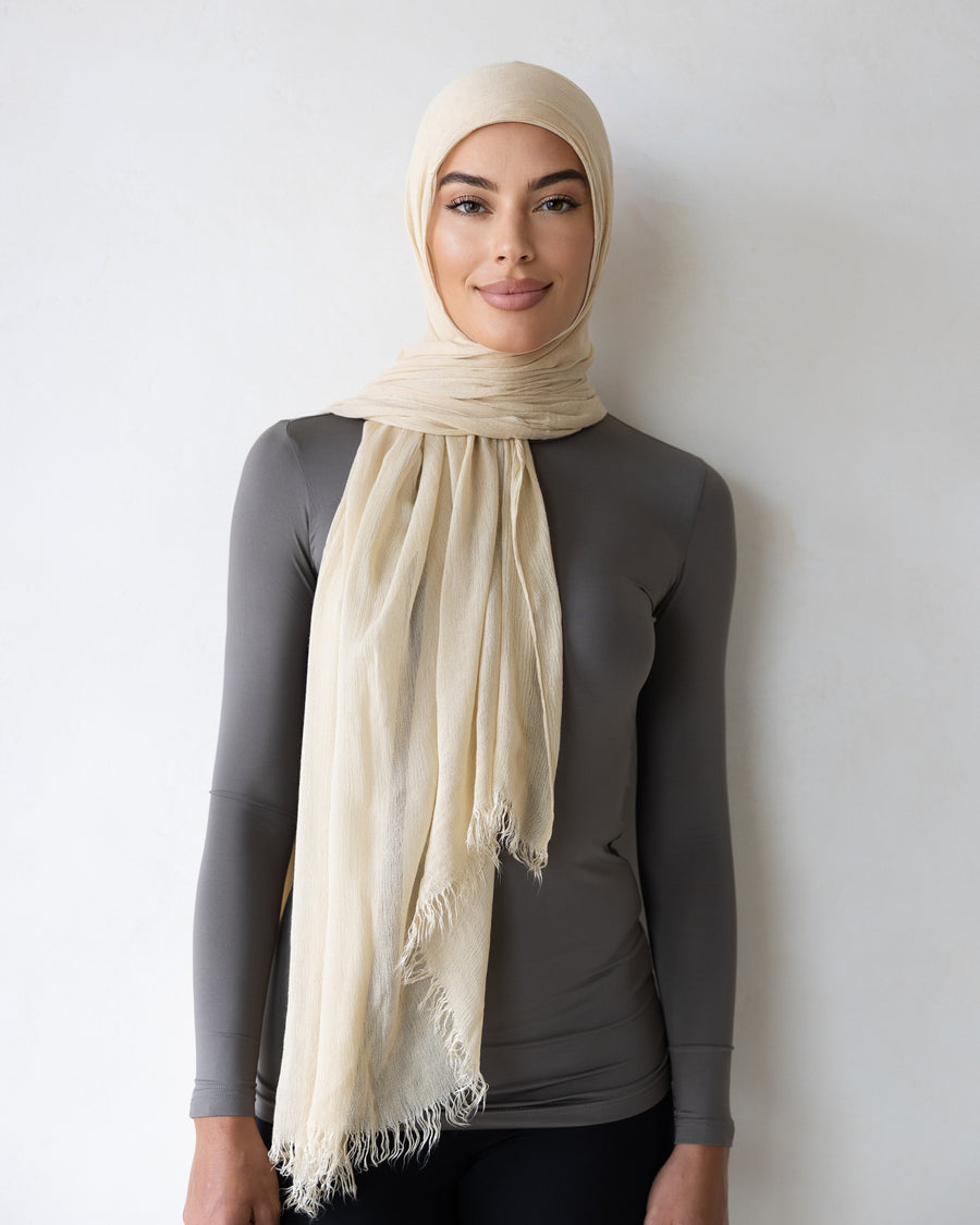 Luxe Rayon Hijab Frayed Edge - SAND