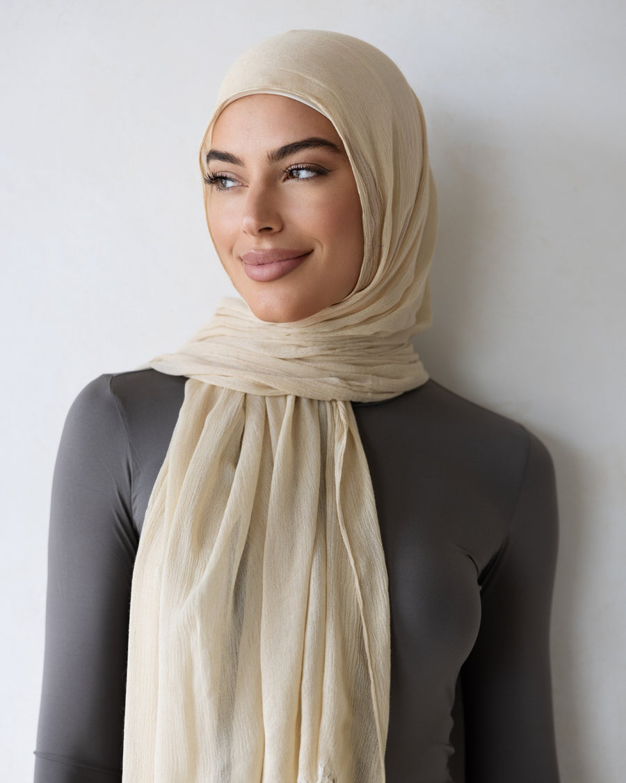Luxe Rayon Hijab Frayed Edge - SAND