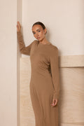 Luxe Slip Dress Low Neck Latte