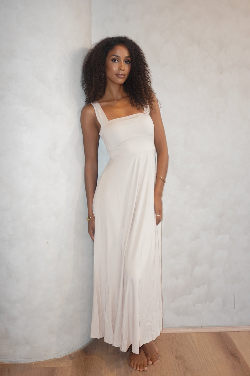 Luxe Box Neck Dress Sand