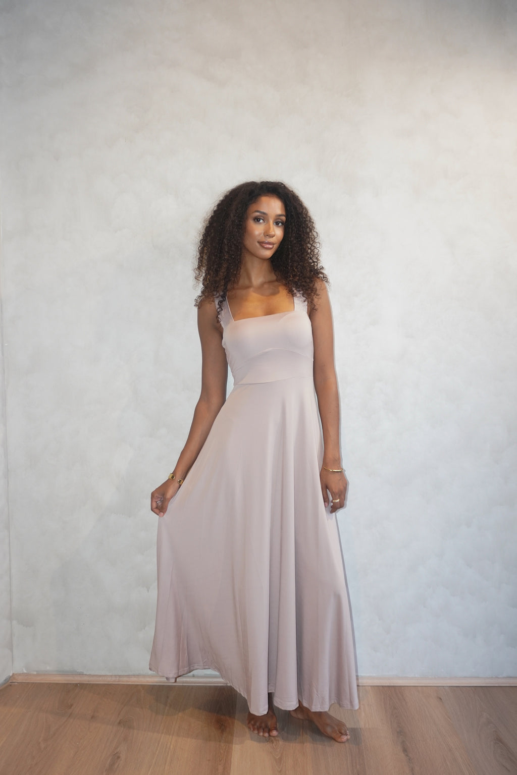 Luxe Box Neck Dress Fawn