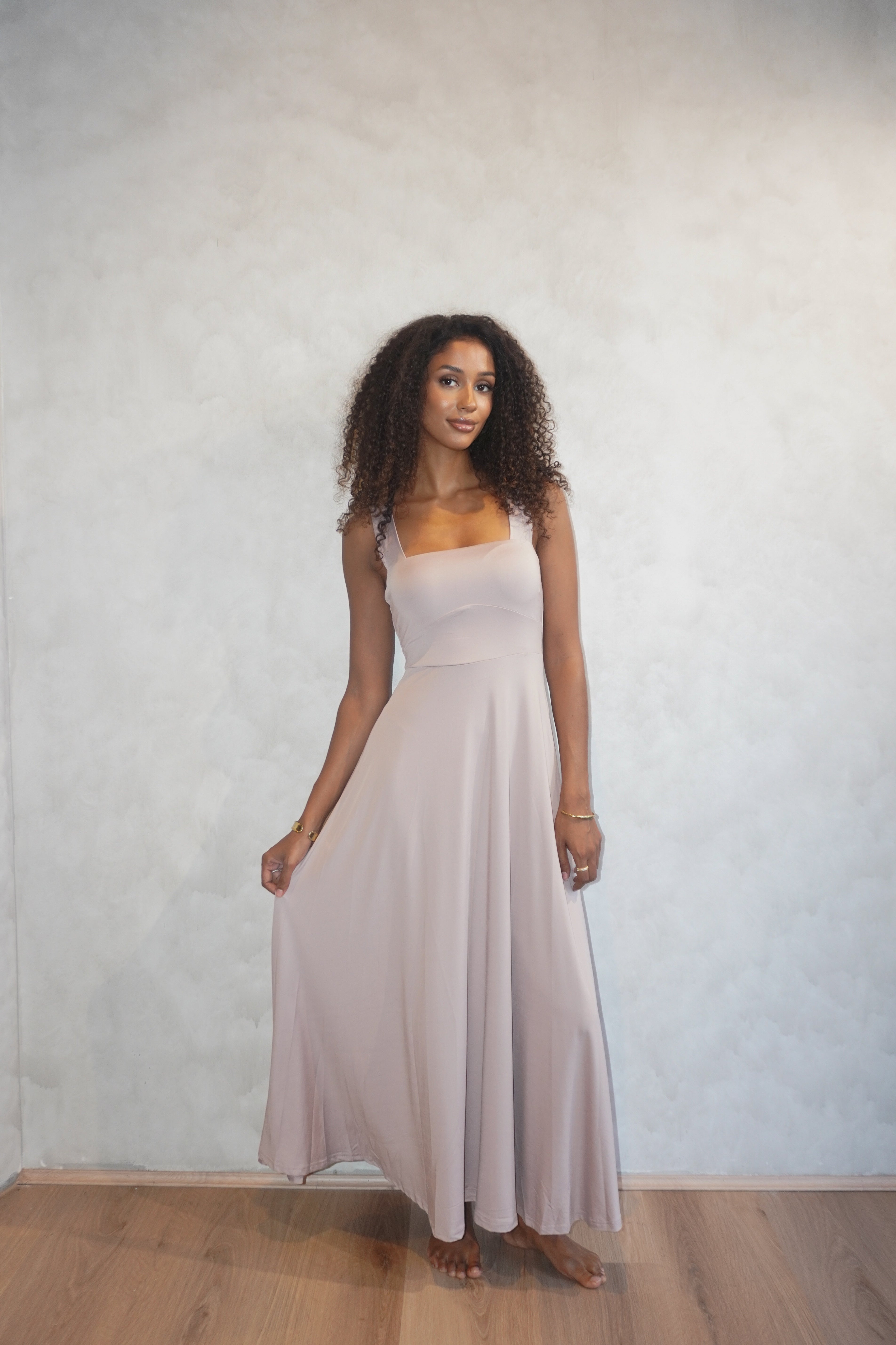 Luxe Box Neck Dress Fawn