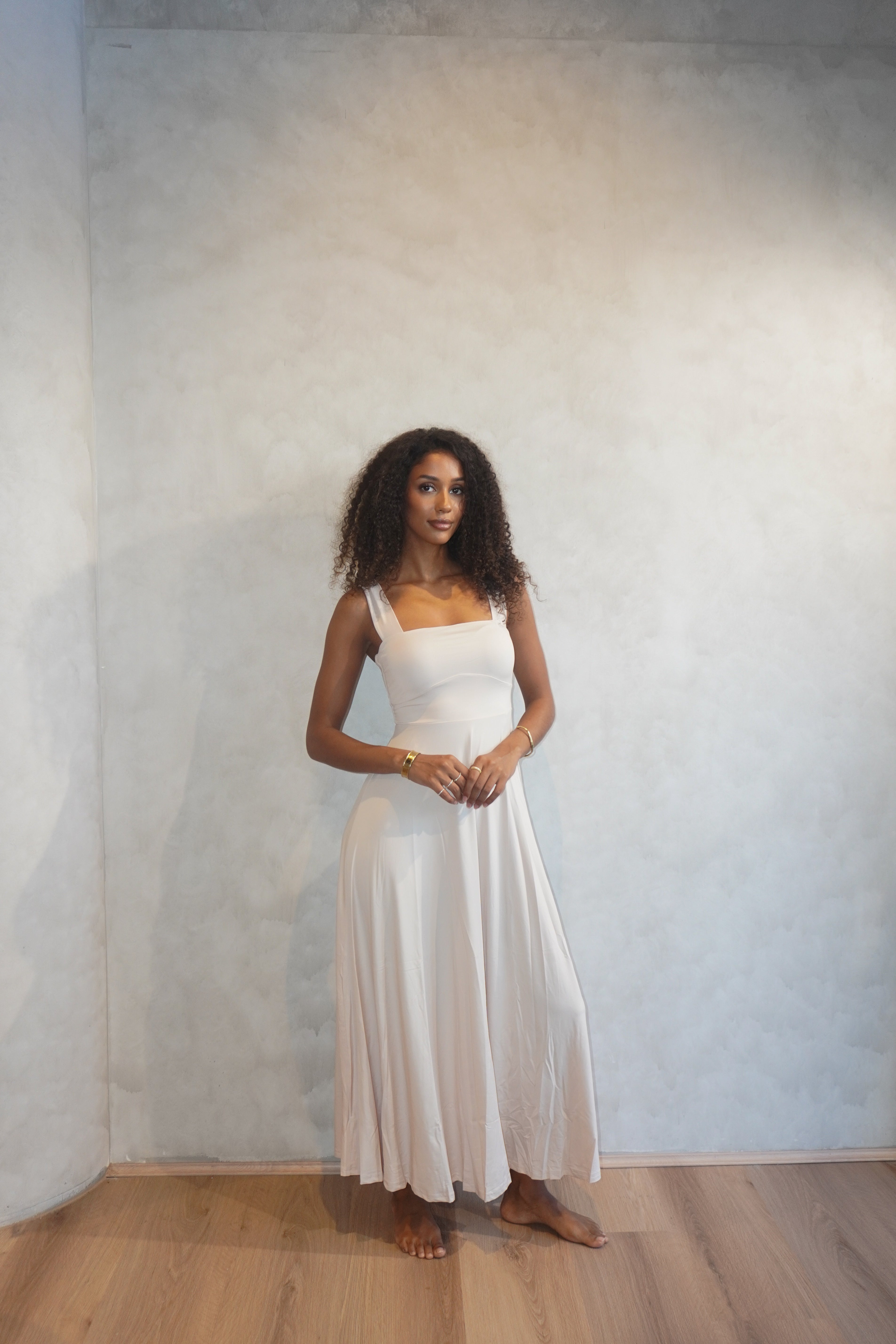 Luxe Box Neck Dress Sand