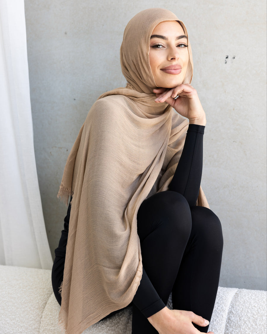 Luxe Rayon Hijab Frayed Edge - BISCUIT