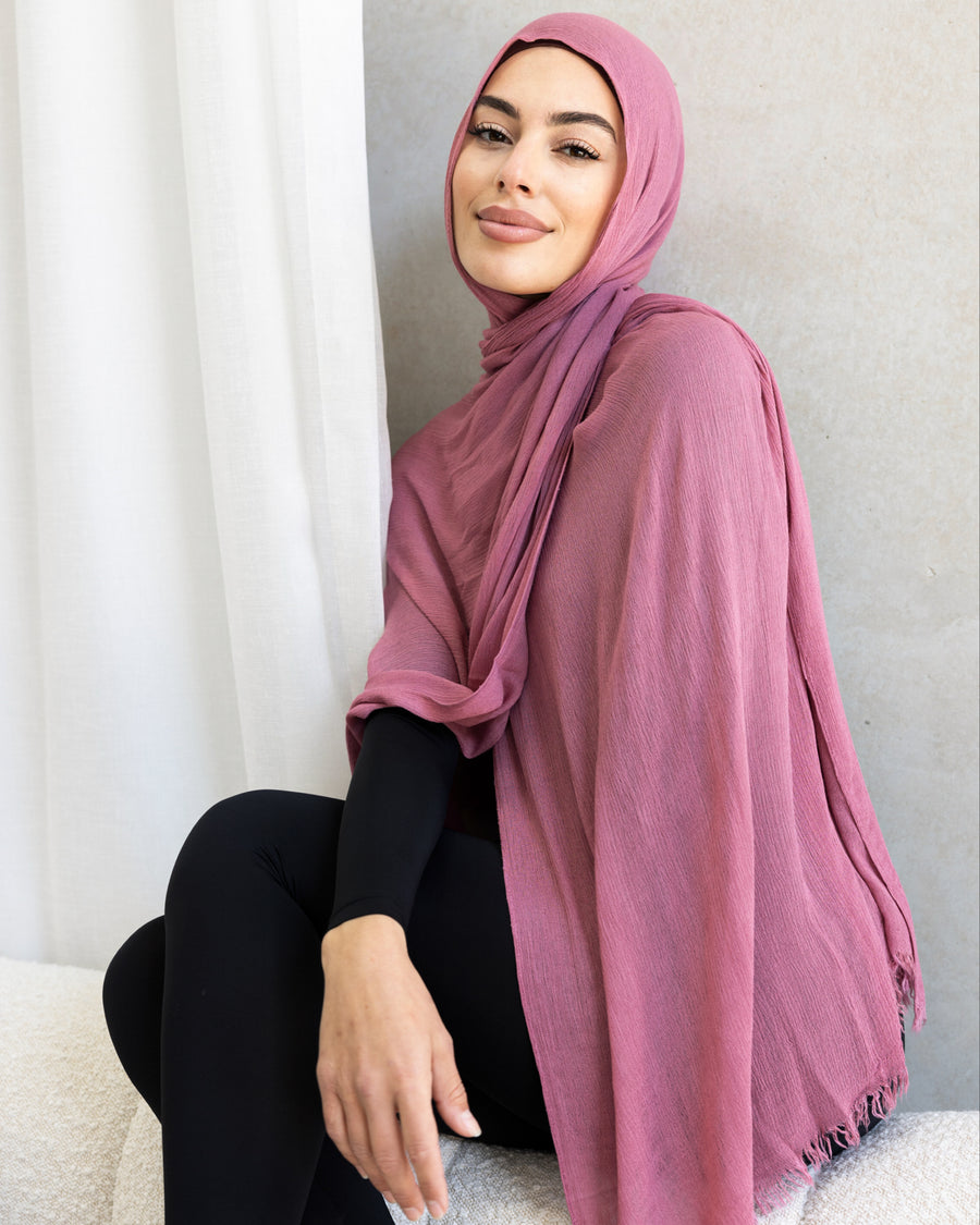 Luxe Rayon Hijab Frayed Edge  - BERRY