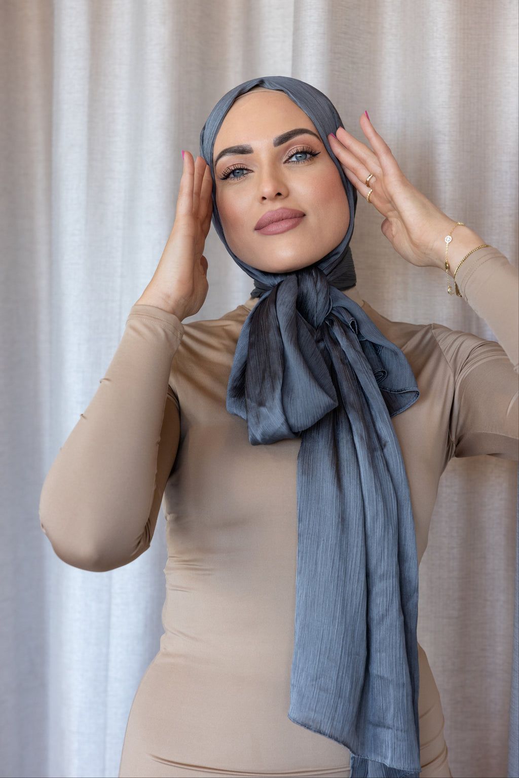 CRINKLE SATIN HIJAB - Steel FINAL SALE