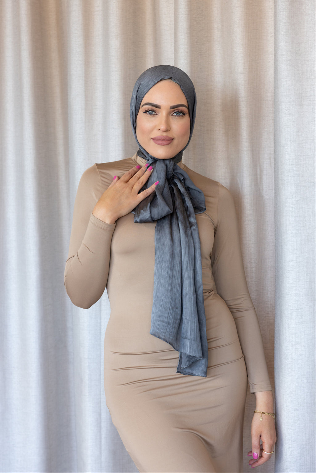 CRINKLE SATIN HIJAB - Steel FINAL SALE
