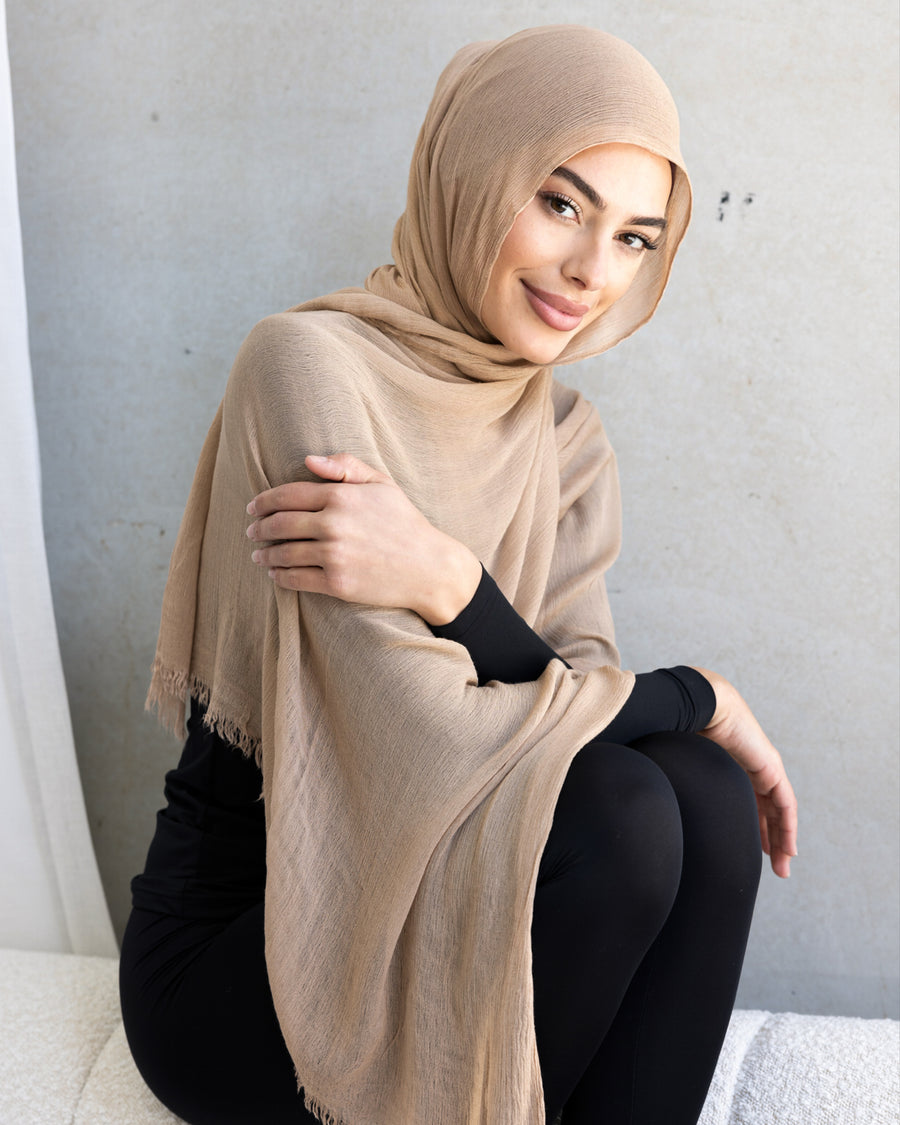 Luxe Rayon Hijab Frayed Edge - BISCUIT