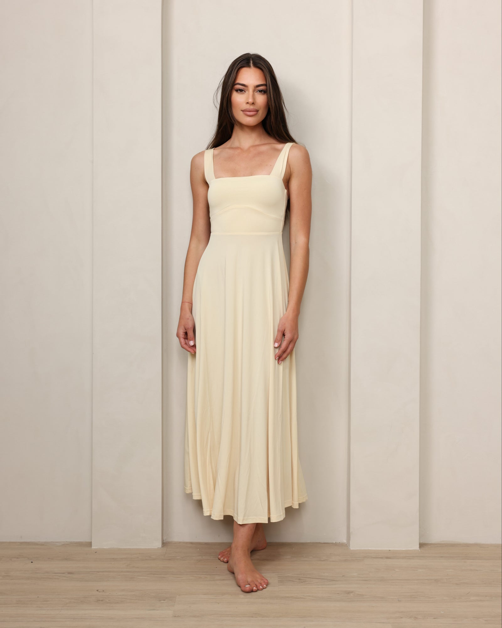 Luxe Box Neck Dress Buttercream FINAL SALE