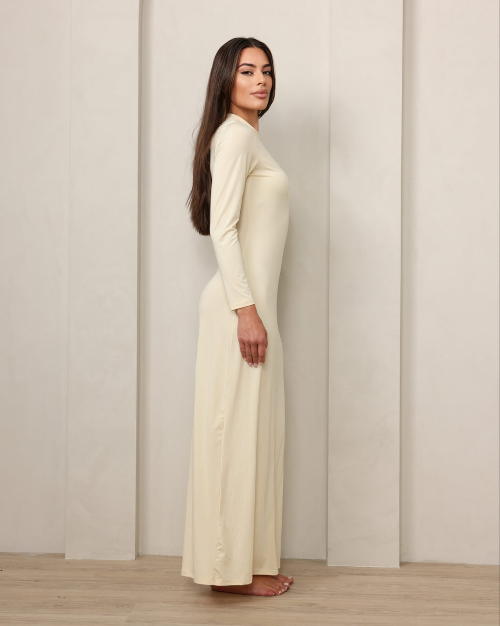 Luxe Slip Dress Low Neck Buttercream FINAL SALE
