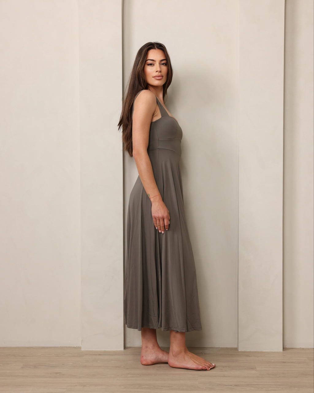 Luxe Box Neck Dress Olive