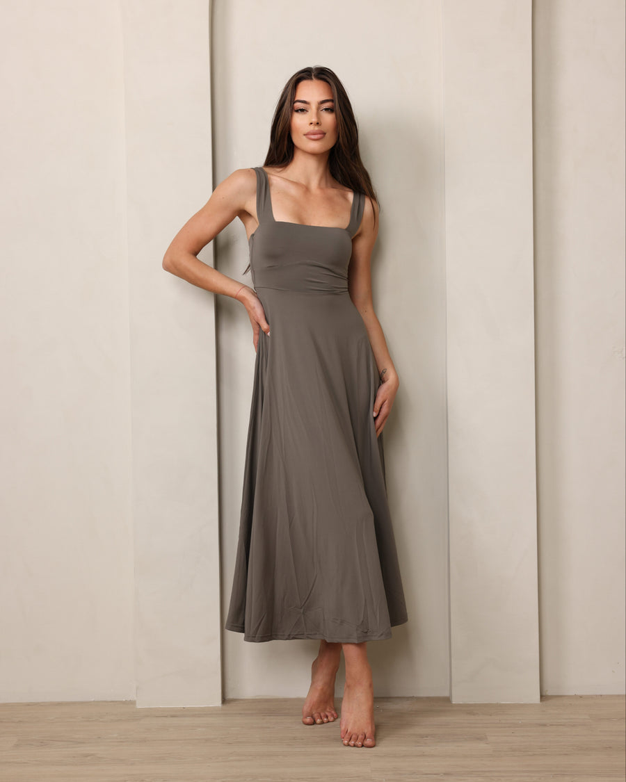 Luxe Box Neck Dress Olive