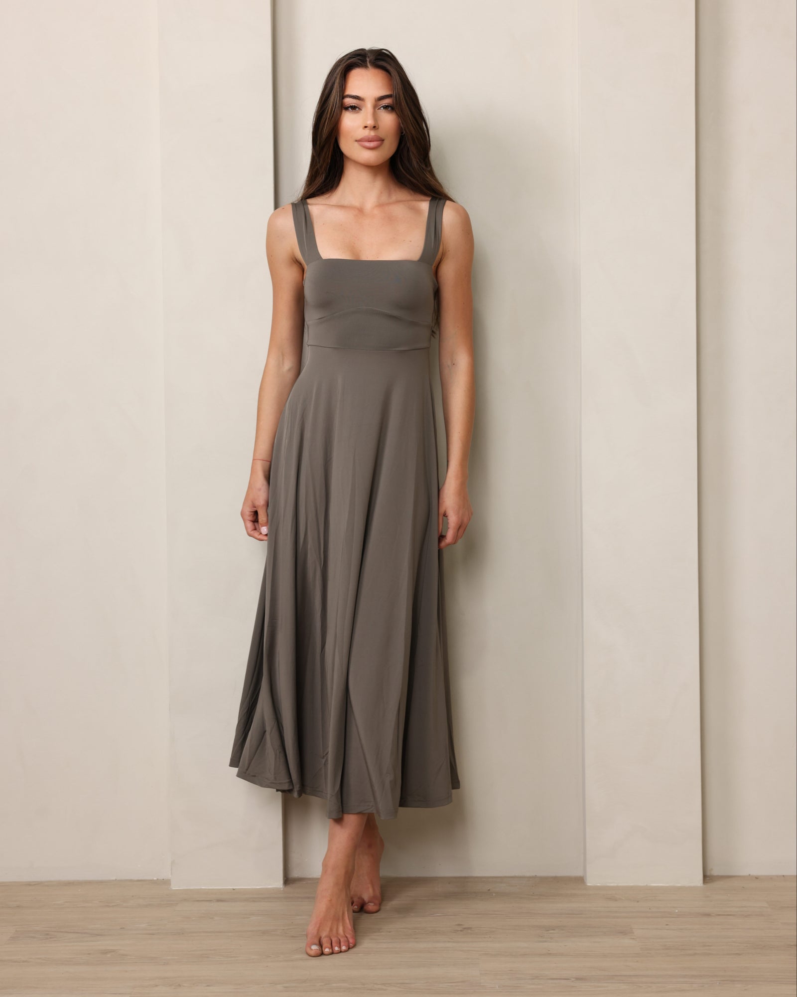 Luxe Box Neck Dress Olive