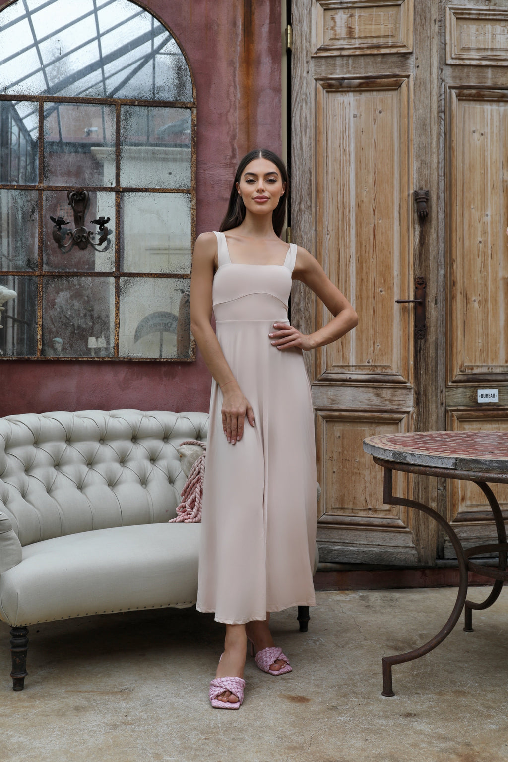 Luxe Box Neck Dress Clay