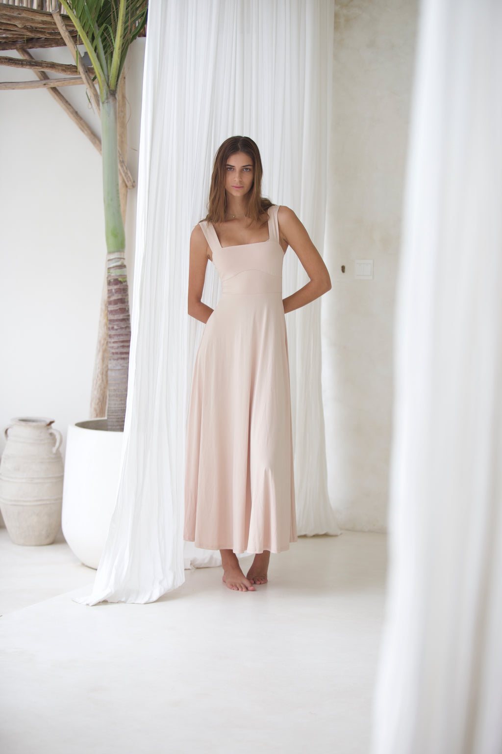 Luxe Box Neck Dress Clay