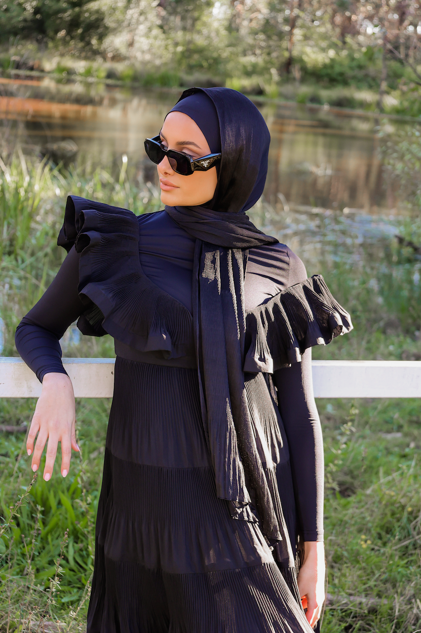 WATERFALL PLEATED HIJAB - Midnight