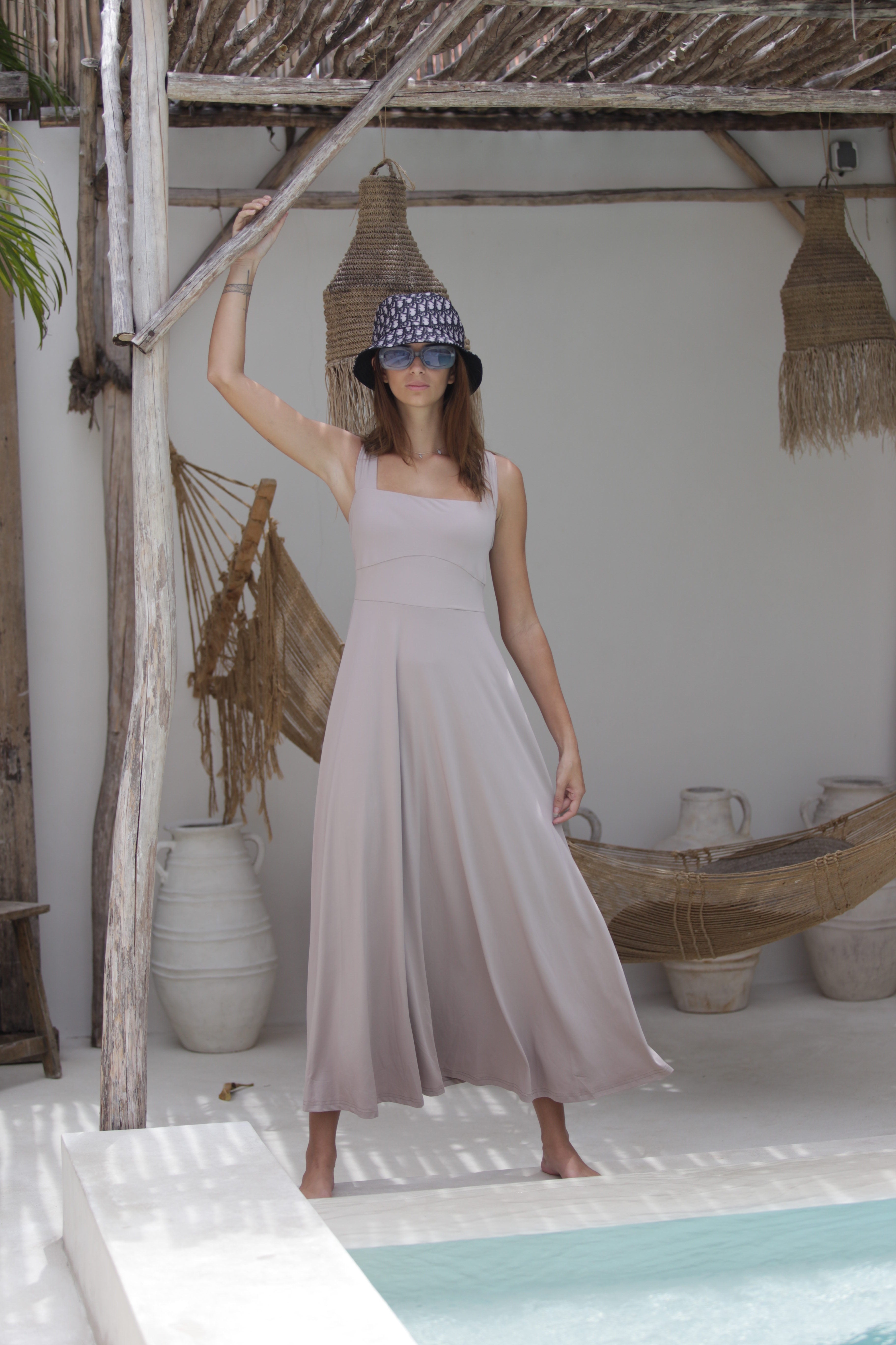 Luxe Box Neck Dress Fawn