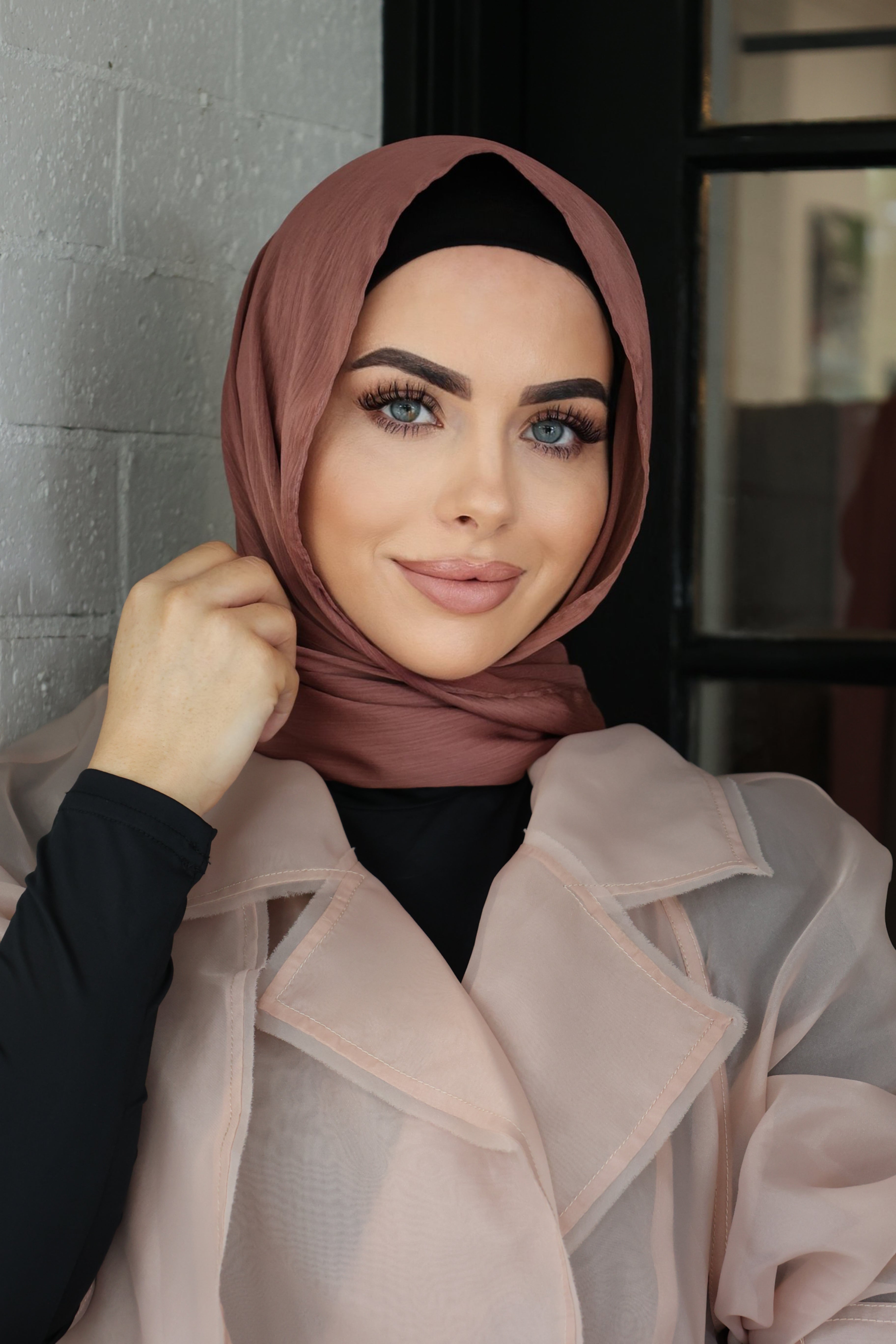 CRINKLE SATIN HIJAB - Blush