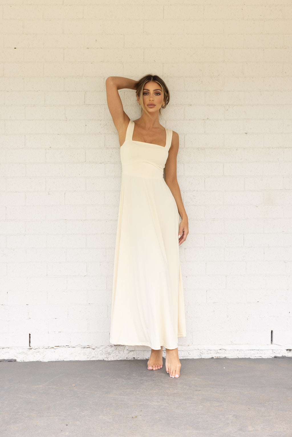 Luxe Box Neck Dress Buttercream FINAL SALE