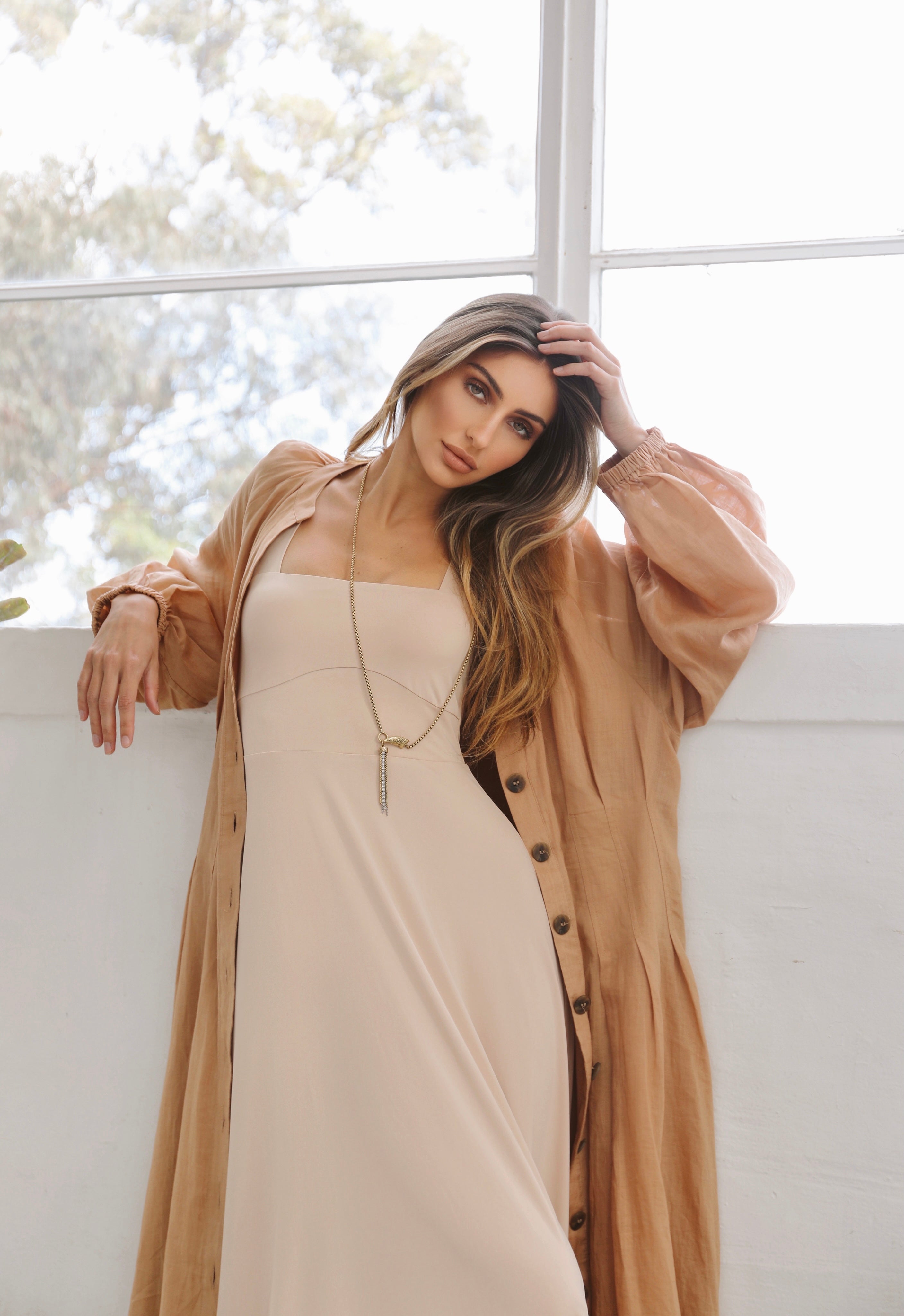 Luxe Box Neck Dress Clay