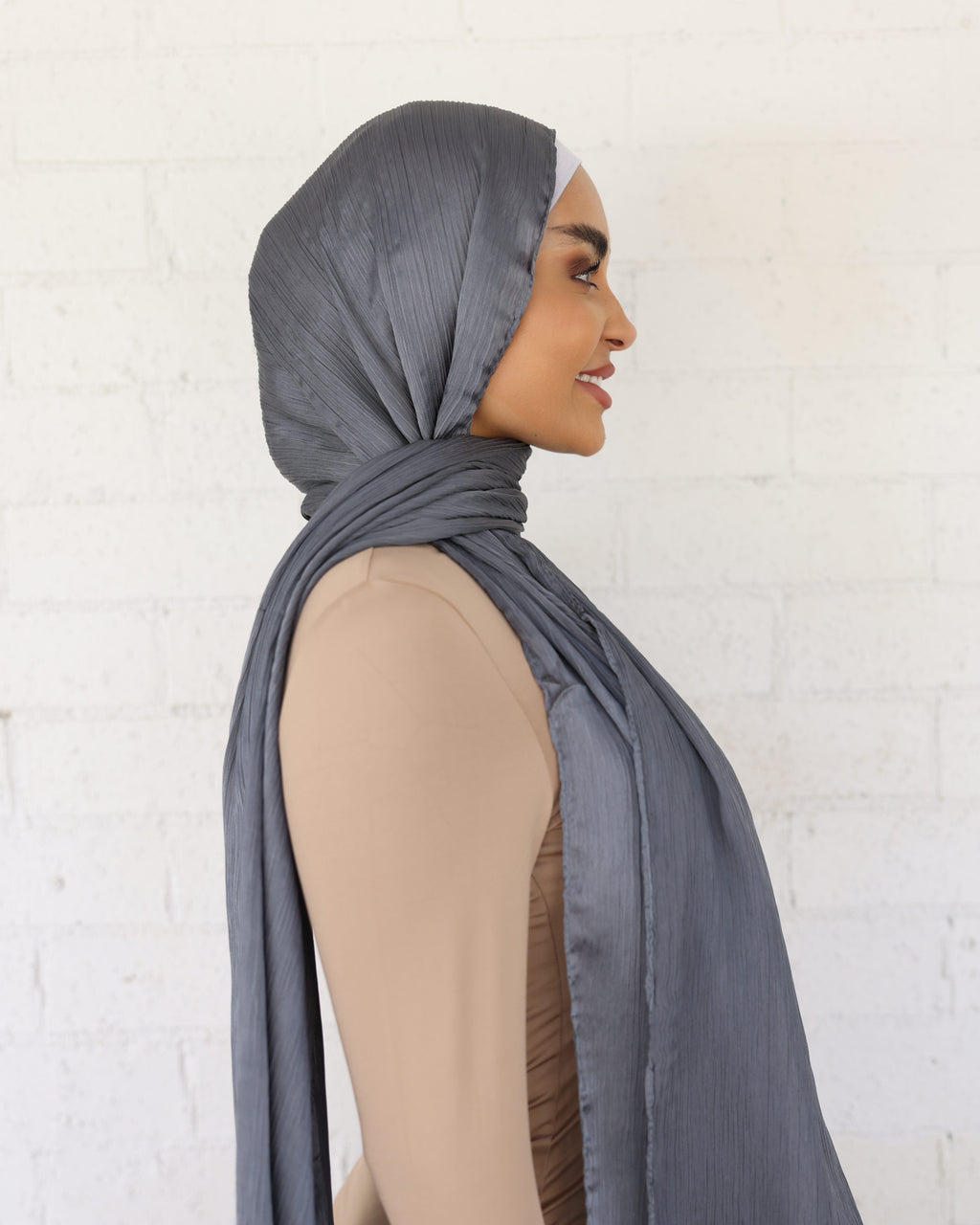 CRINKLE SATIN HIJAB - Steel FINAL SALE