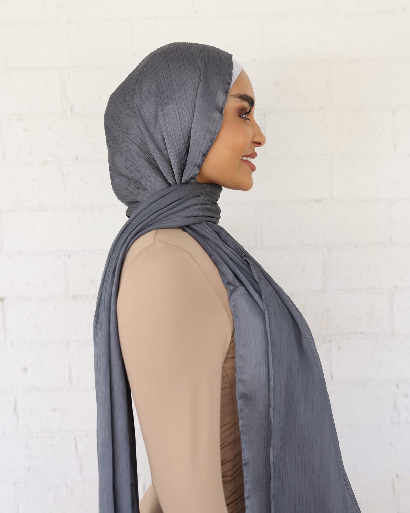 CRINKLE SATIN HIJAB - Steel FINAL SALE