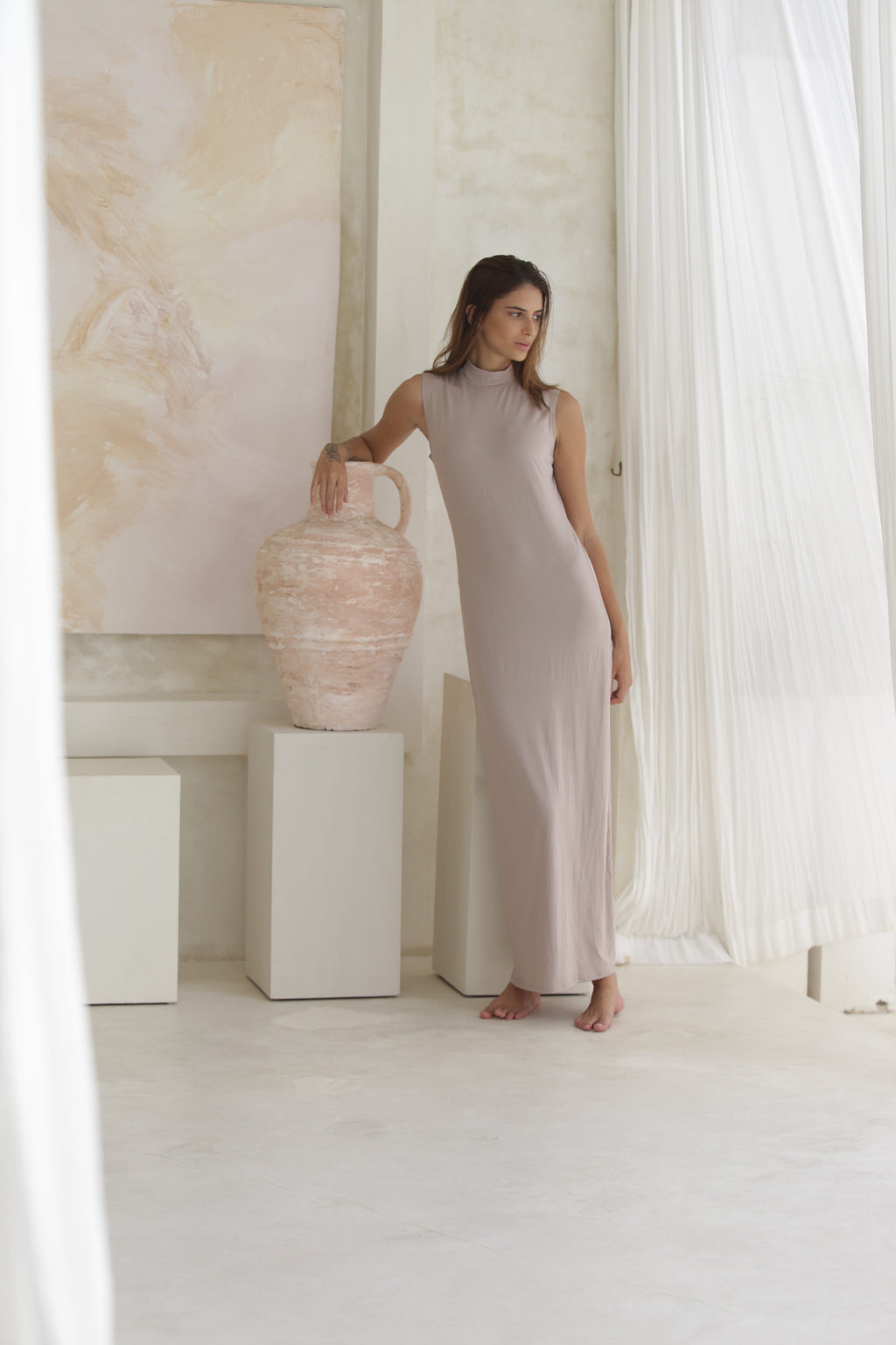 Luxe Sleeveless Slip Dress Fawn