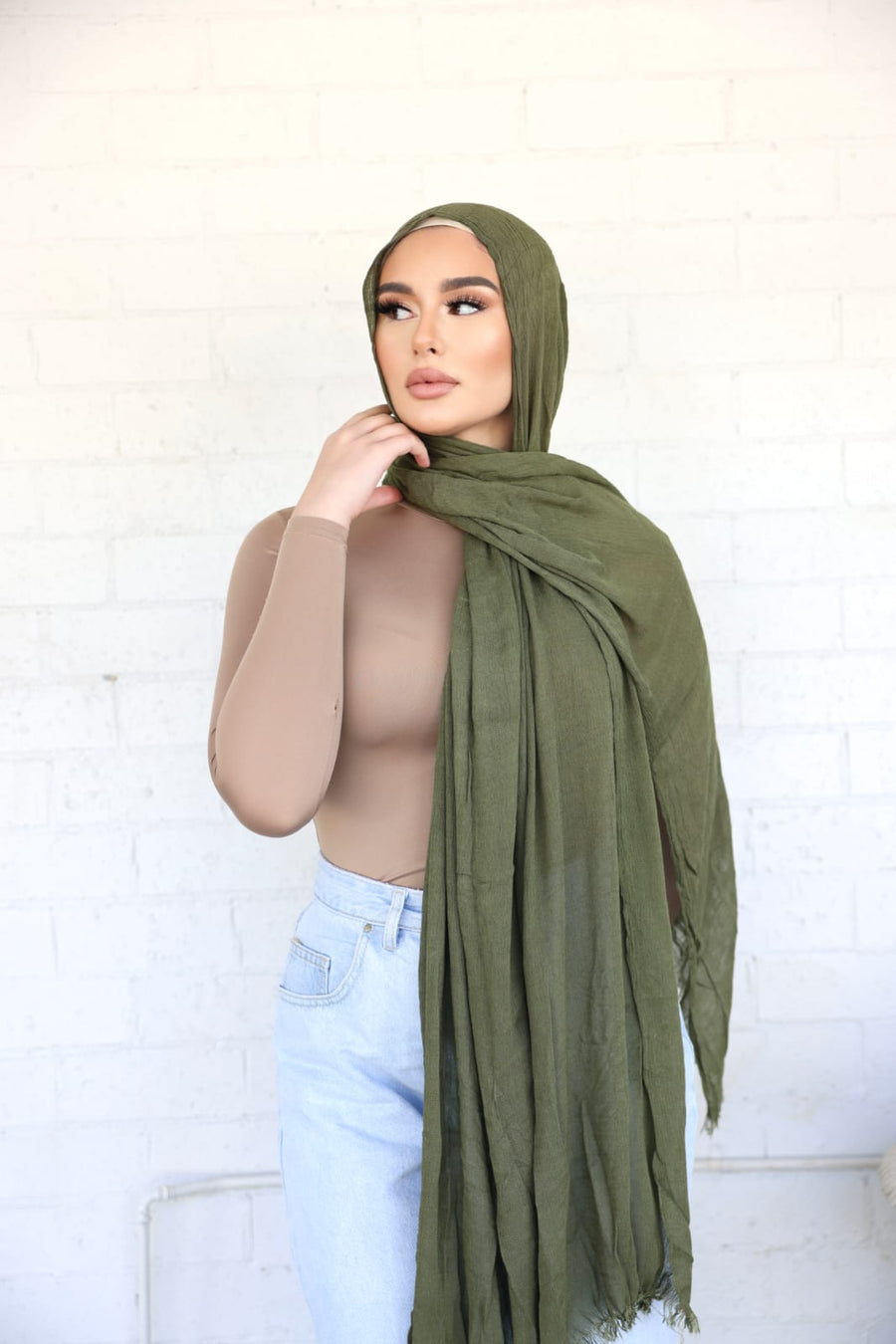 Luxe Rayon Hijab  Frayed Edge - OLIVE