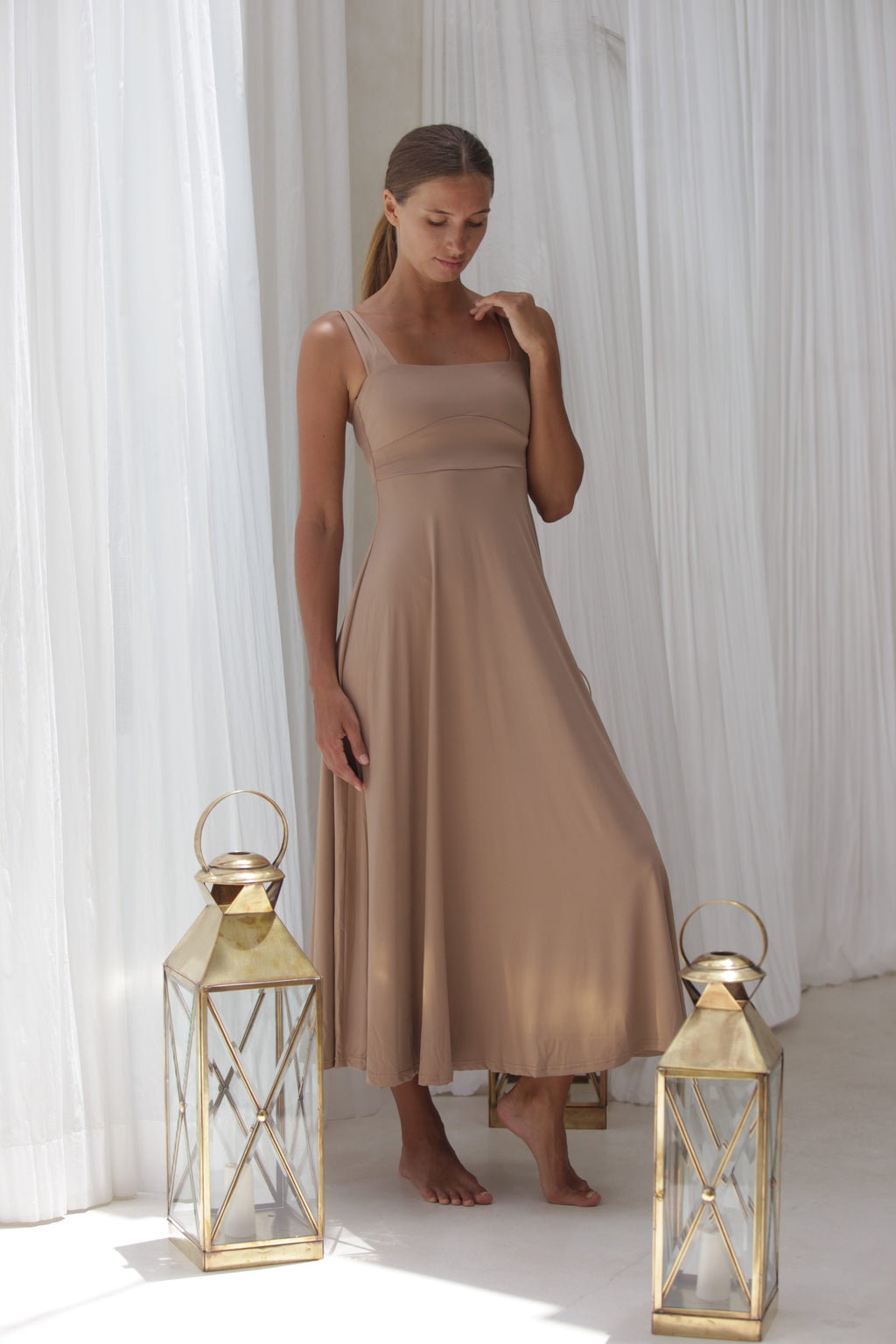 Luxe Box Neck Dress Latte