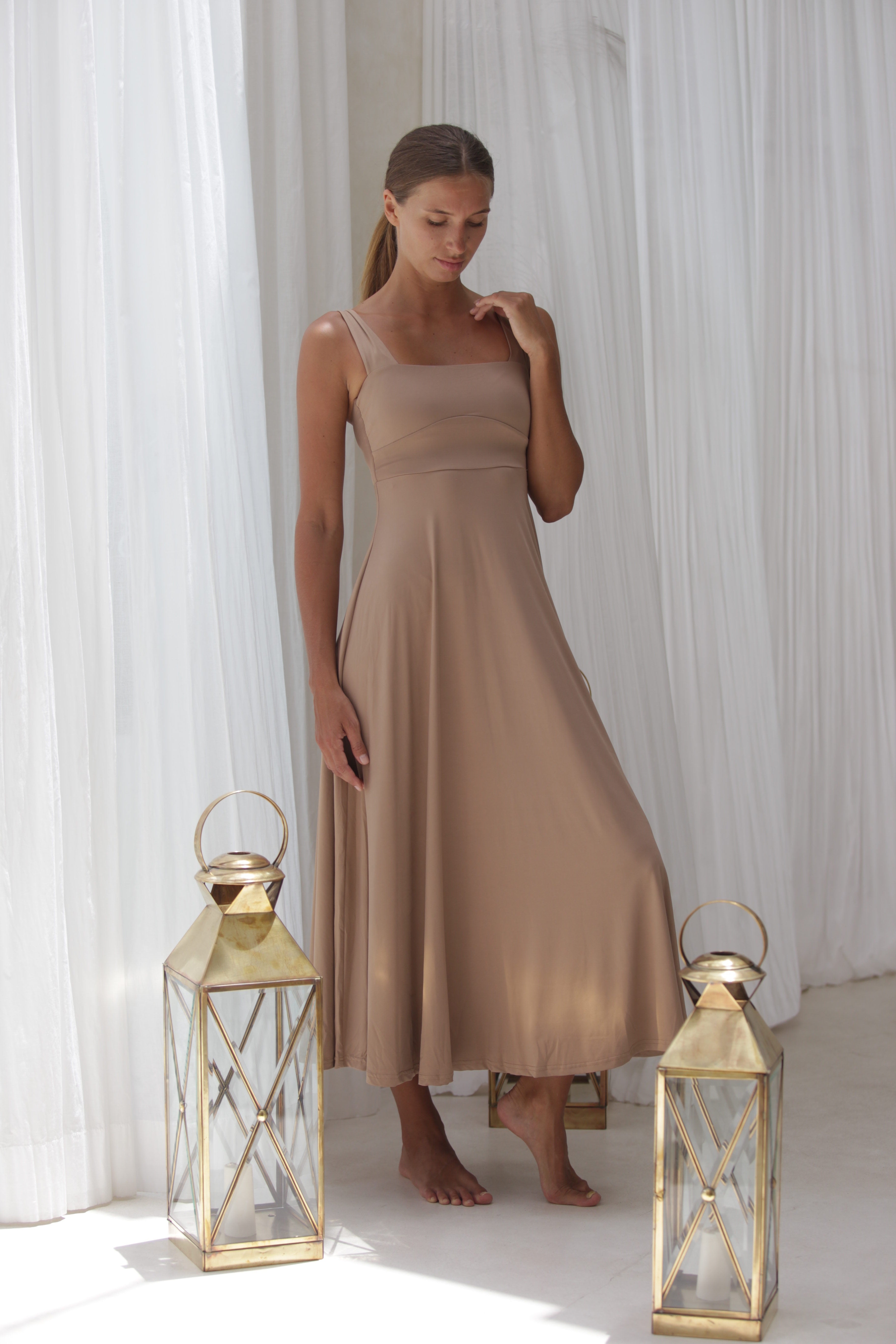Luxe Box Neck Dress Latte
