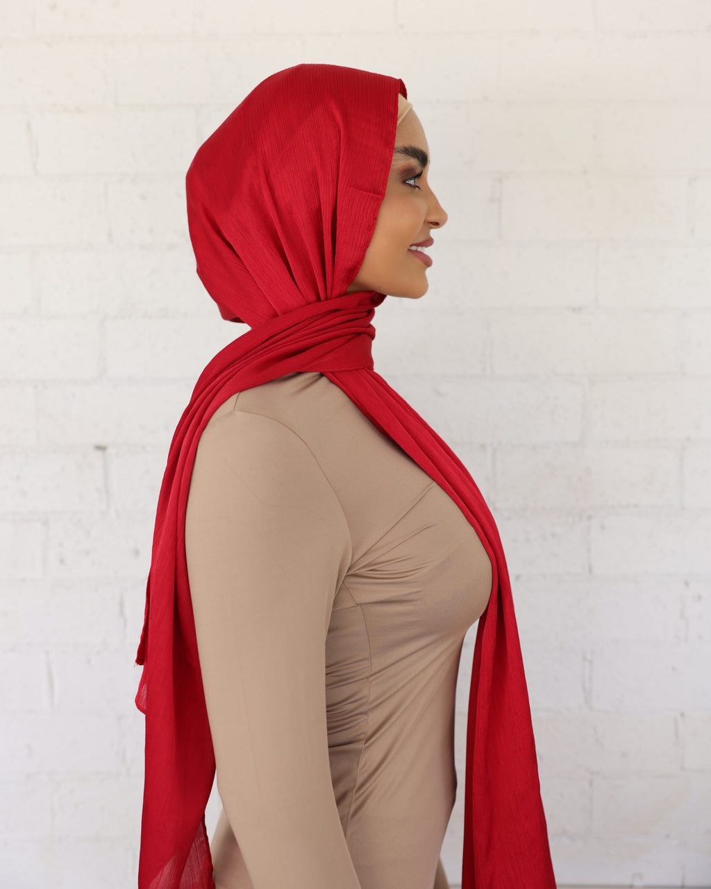 CRINKLE SATIN HIJAB - Cherry FINAL SALE