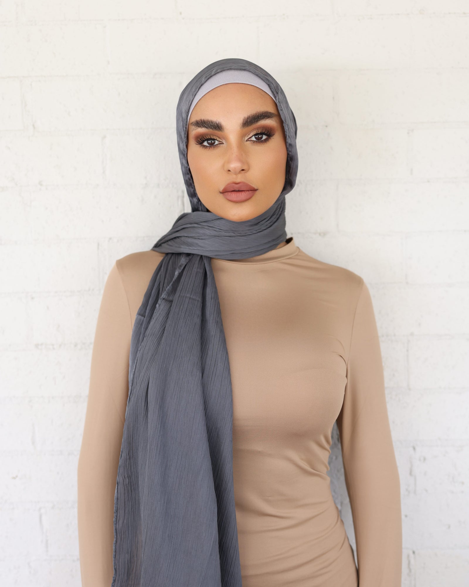 CRINKLE SATIN HIJAB - Steel FINAL SALE